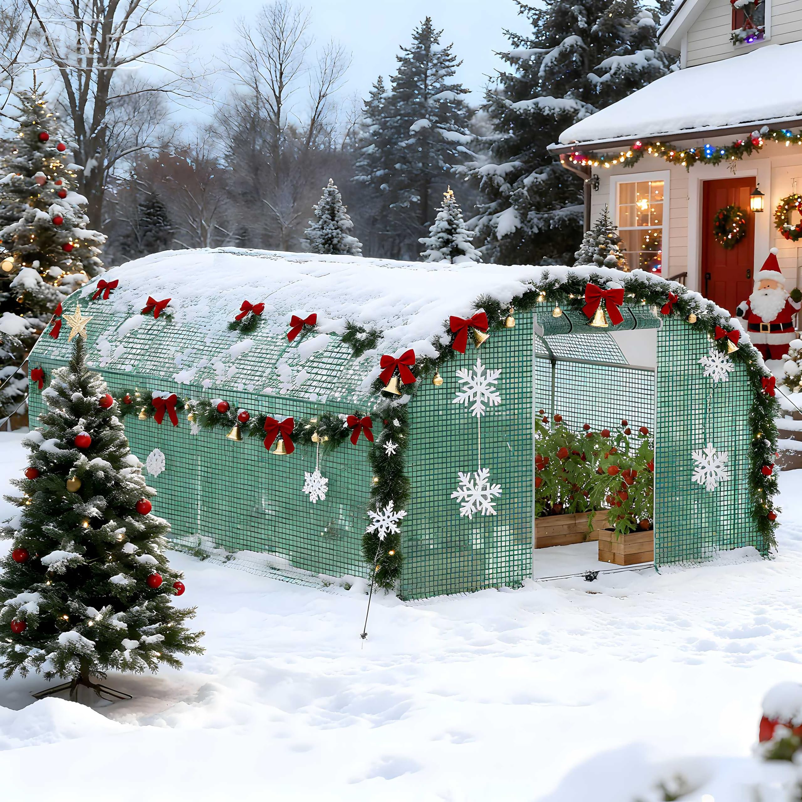 12㎡ Frostschutz Gartengewächshäuser aus Stahl Rahmen 3x4x2m HDPE Foliengewächshaus mit 4 Insektenschutzgitter Fenster & Tür Begehbares Gewächshaus Garten Überwinterungszelt für Pflanzen
