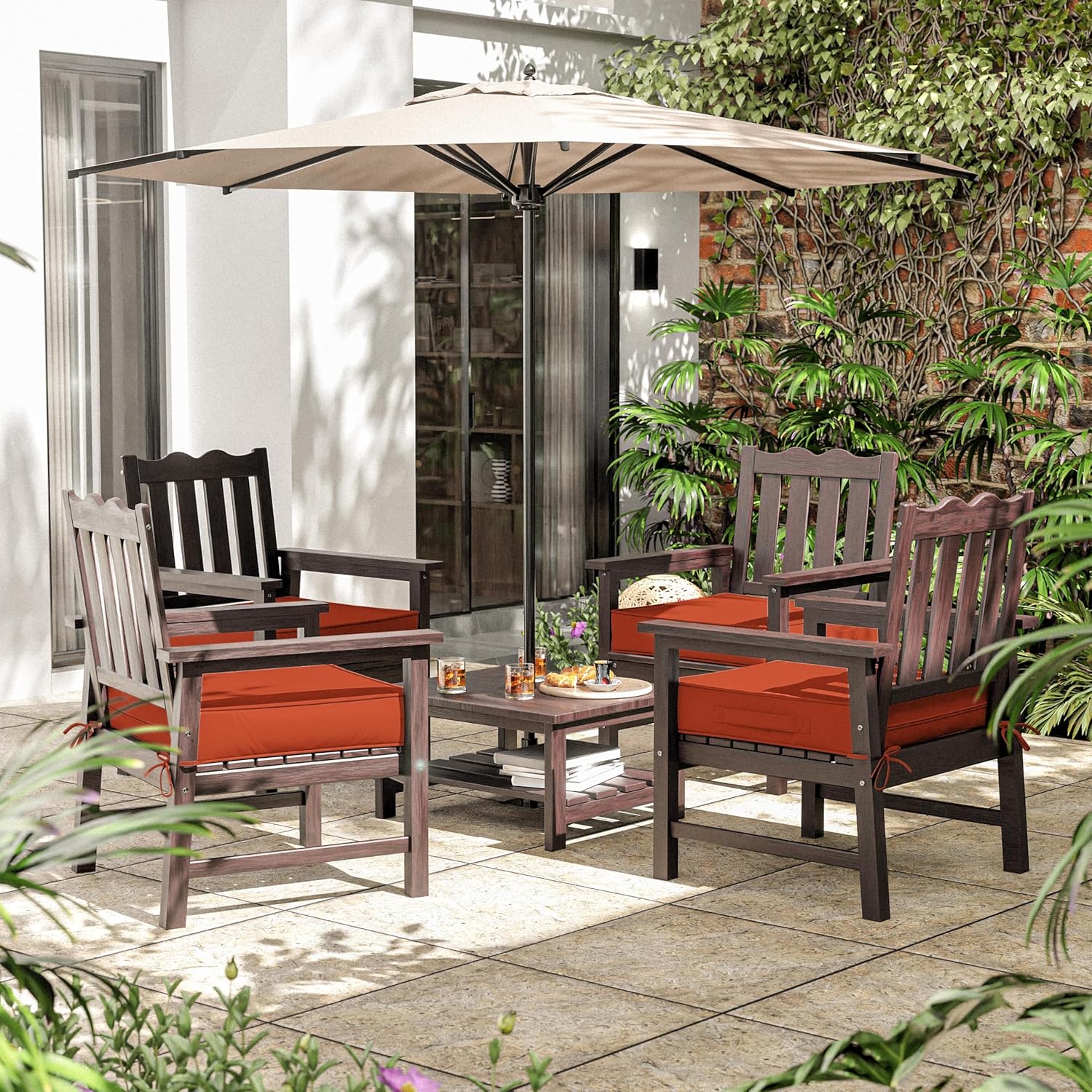 Outdoor Chair Cushions 24 X 24 X 5 Inch Patio Furniture Cushions Waterproof & Fade Resistant Outdoor Cushions for Patio Furniture with Handle & Adjustable Straps Set of 2