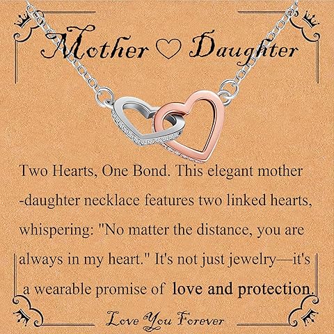Liulin To My Daughter Necklace from Mom & Dad,Heart to Heart Pendant Necklace with Cubic Zirconia and Heartfelt Message Card & Gift Box,Adjustable Chain,Gift for Daughter Birthday,Graduation,Christmas