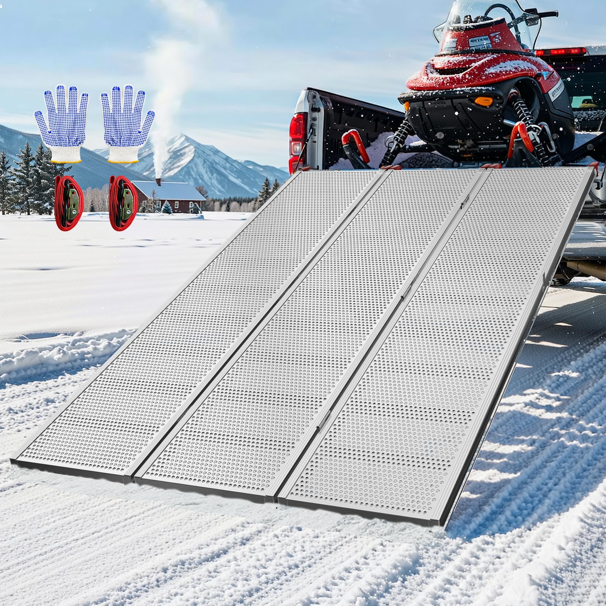 Photo 1 of VNN Tri-fold Motorcycle Ramp for Pickup Truck, 77L x54 W Aluminum Loading Ramp