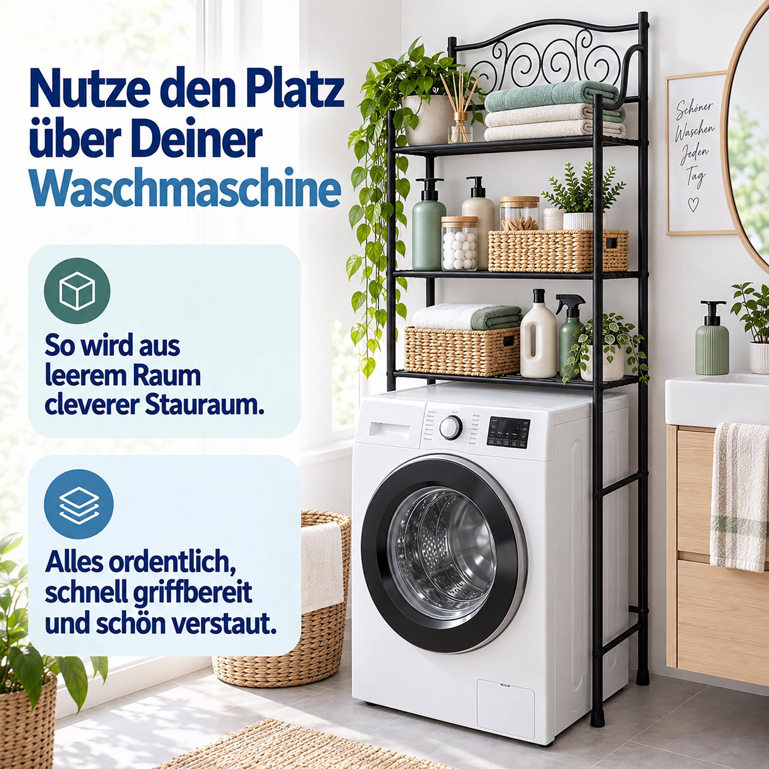 Relaxdays Waschmaschinenregal, 3 Ablagen, schwarz