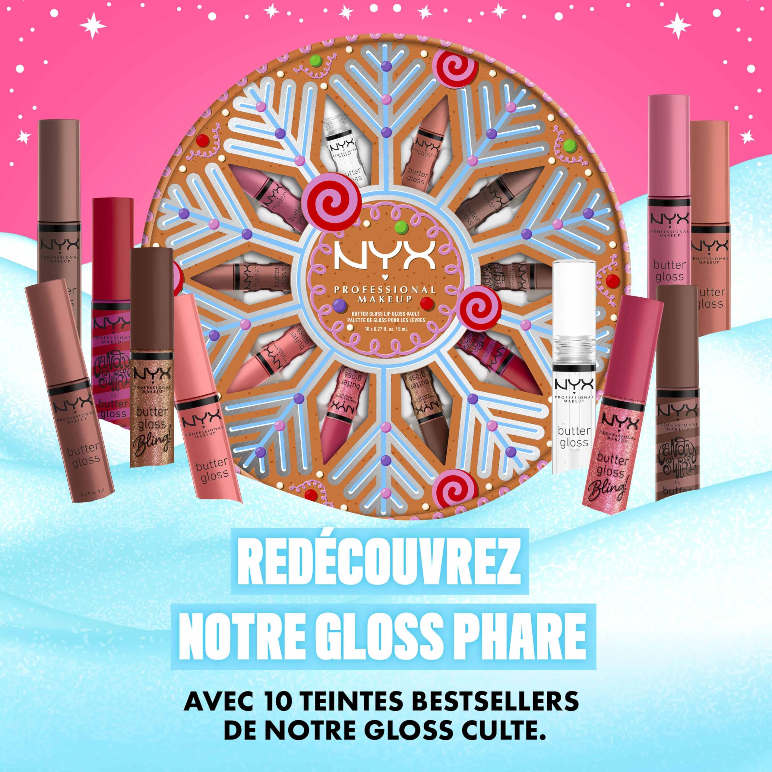 NYX Professional Makeup Coffret Butter Gloss 10 Teintes Fini Brillant | Formule non collante crémeuse, Nude à rosé audacieux, Application facile, Édition limitée fêtes