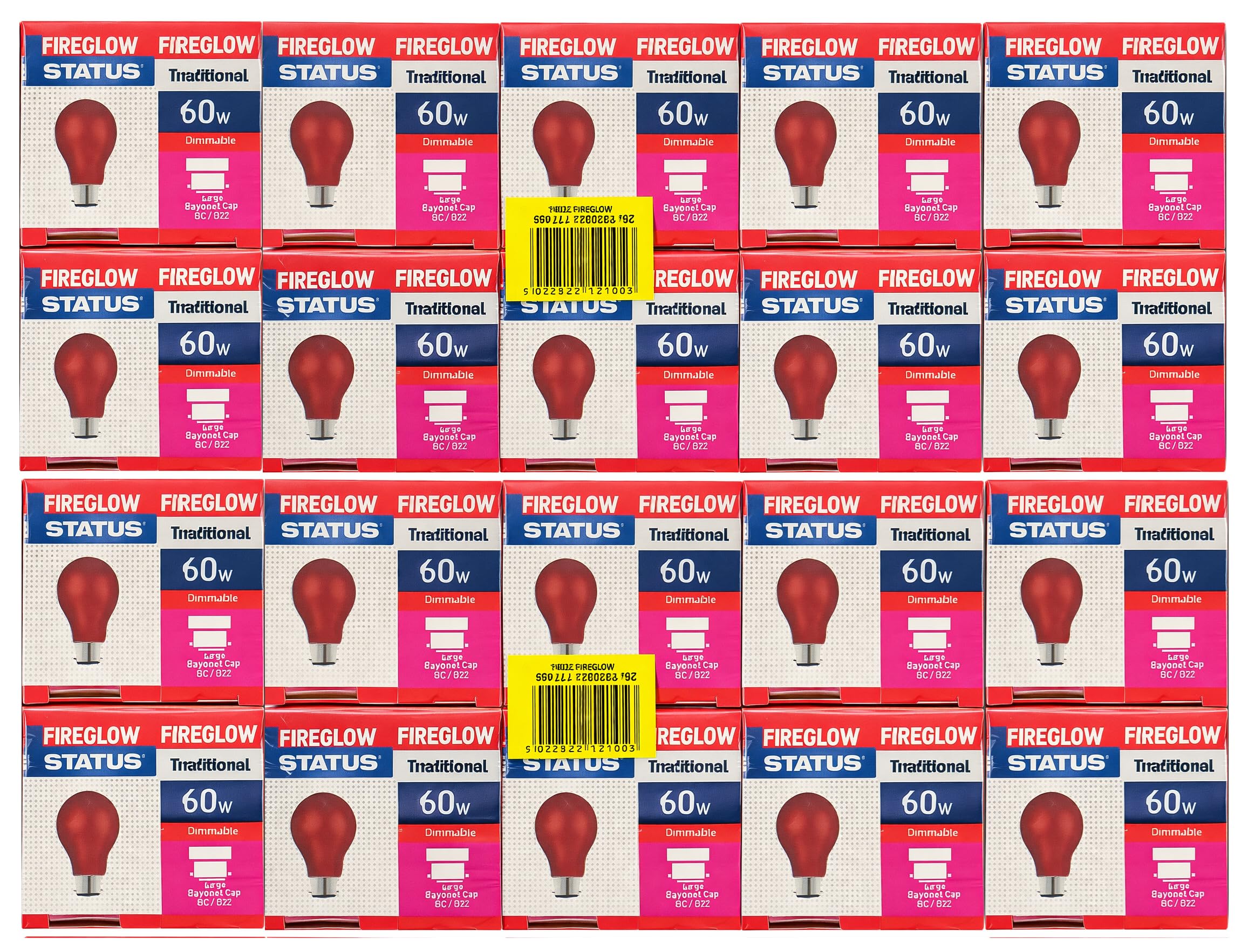 VARNOX, Fireglow Bulb 60W B22 BC Bayonet Cap – Red Electric Fire & Fireplace Replacement Lamp, Traditional Fire Glow Light Bulbs (Pack of 10) (20PK)