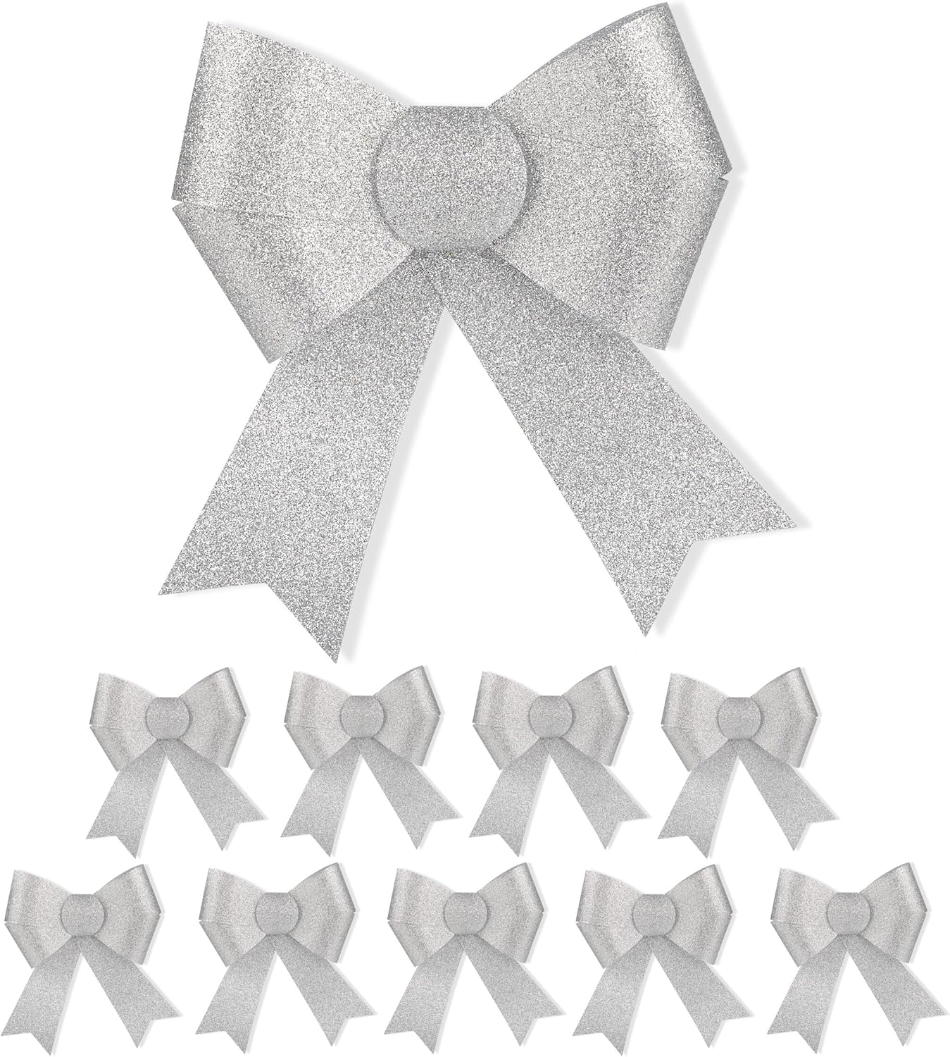 Bow Set of 10 Large Decorative Bow Birthday Glitter Decorative Bows Silver