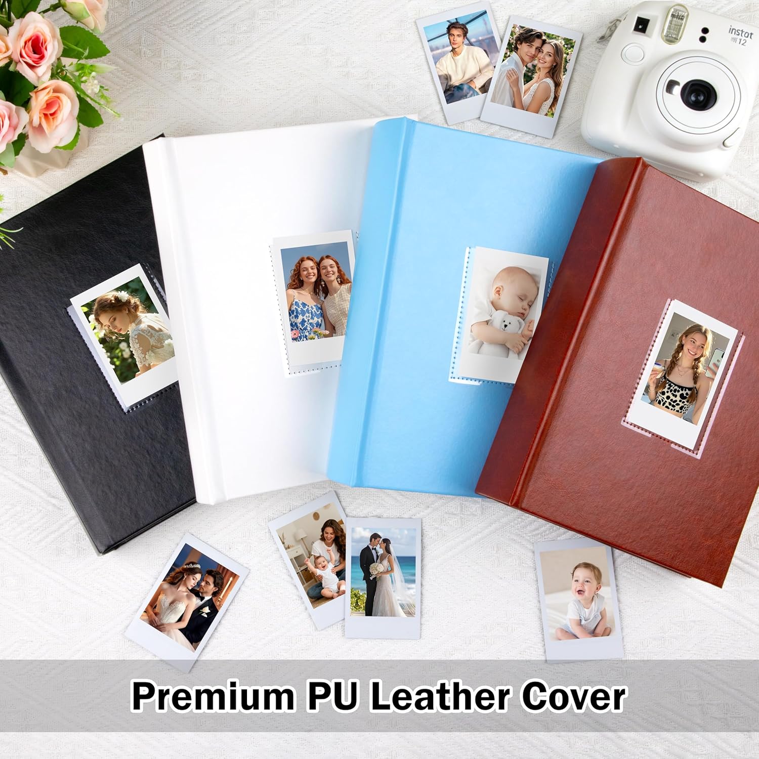 Ruibytree 128 Pockets Instant Mini Photo Album for 2x3 Pictures, Faux Leather Hardcover Fits Polaroid Photo Albums with Writing Space for Fujifilm Instax Mini Series Instant Film, Black