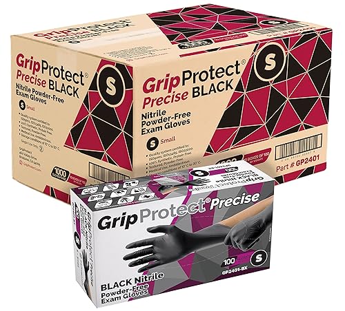 GripProtect® Guantes de Nitrilo Negro Precisos, Examen, 4 Mil, Alimentos, Hogar, Limpieza, Médico/Dental, Tatuaje (Pequeño, 1,000)