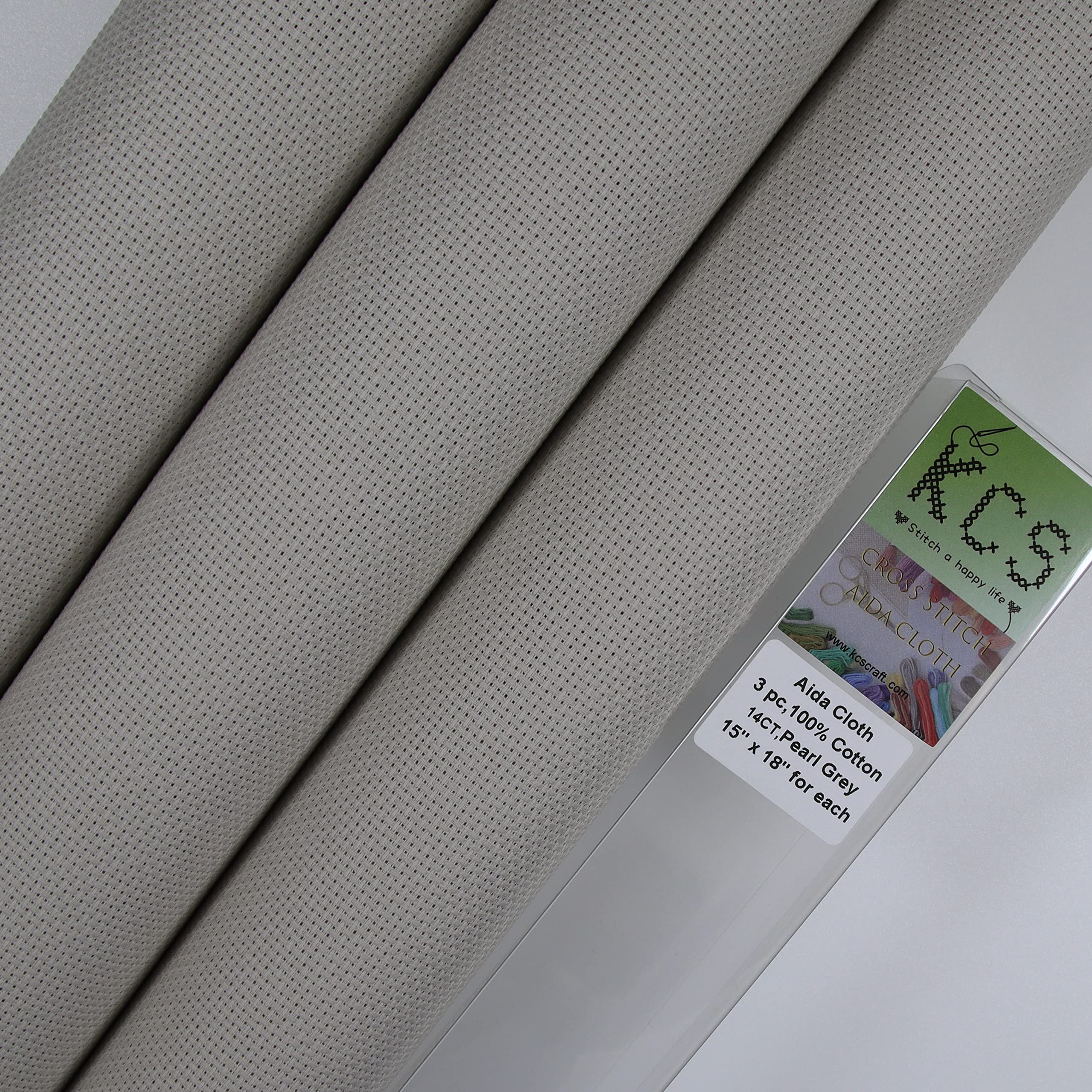 KCS 3 pc of 15" x 18" Counted Cross Stitch Cotton Aida Cloth Needlework Fabric,14CT,Pearl Grey