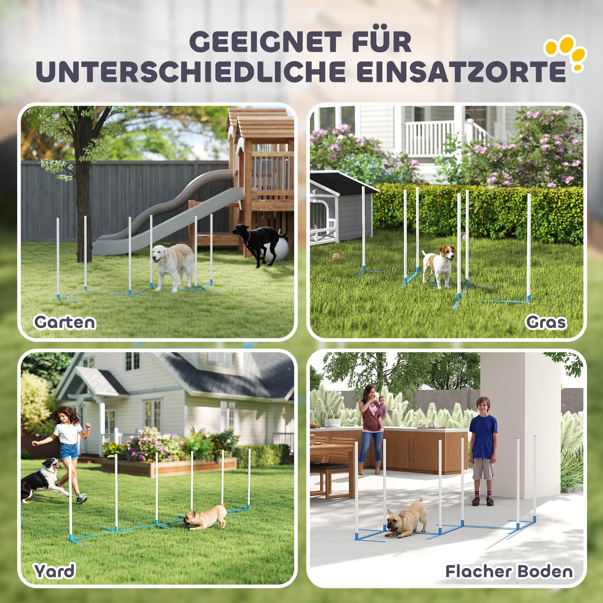 PawHut Agility Set Hunde 6-Teiliges für Hundetraining mit 6 Slalomstangen | Agility-Ausrüstung, Klappbar, Steckhürdenset, Tragetasche, Trainingszubehör, Koordinationstraining