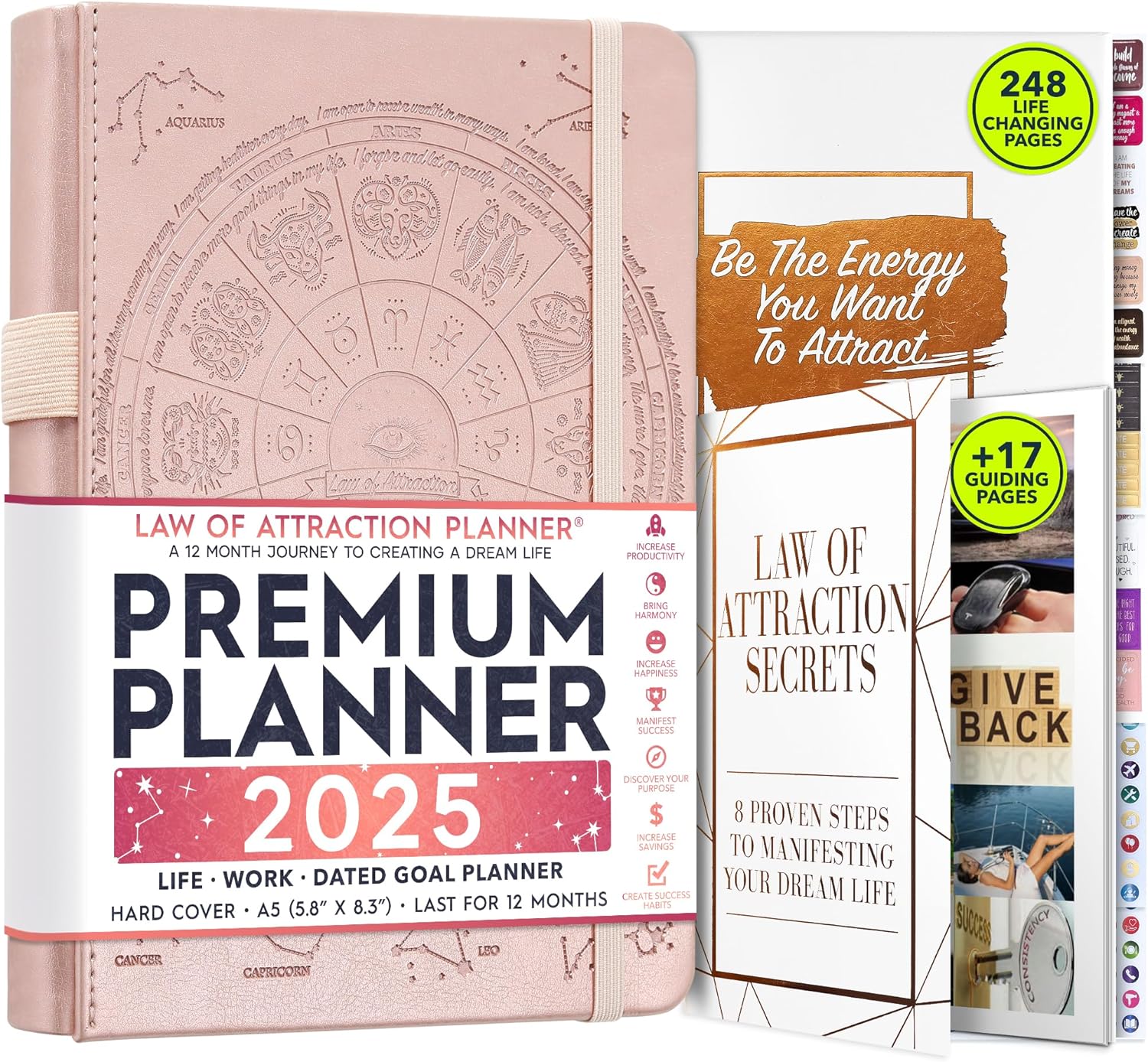 Law of Attraction Planner 2025 – Weekly and Monthly Planner, 12 Month Dated Planner | Positive Habit Maker, Life Organizer, Daily Focus & Daily Gratitude Journal | 2025 Planner Includes Vision Board, Planner Stickers & Gift Box