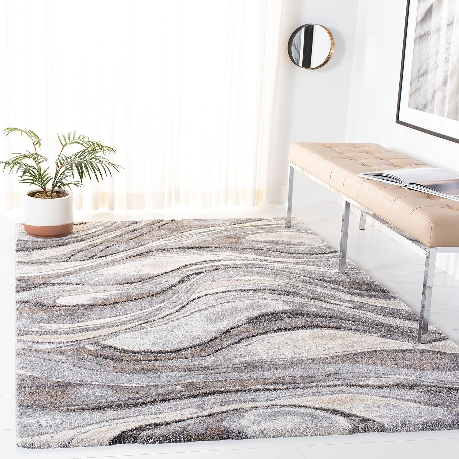 SAFAVIEH Cyrus Shag Collection Runner Rug - 2'2" x 7', Grey & Beige, Modern Abstract Design, Non-Shedding & Easy Care, 0.8-inch Thick Ideal for High Traffic Areas in Living Room, Bedroom (CYR118G)