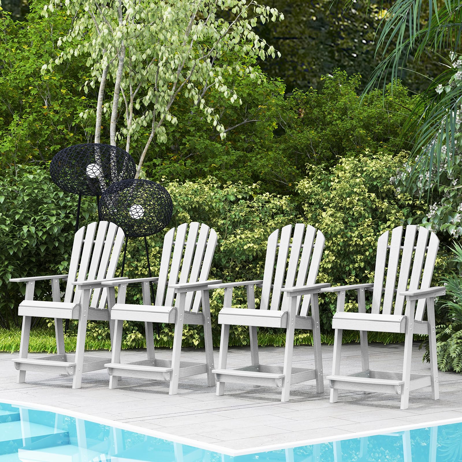 Tangkula Outdoor Bar Stool, HDPE Tall Adirondack Chair with Armrest & Footrest, Weather Resistant 47 Inch Counter Height Barstool Lifeguard Chair for