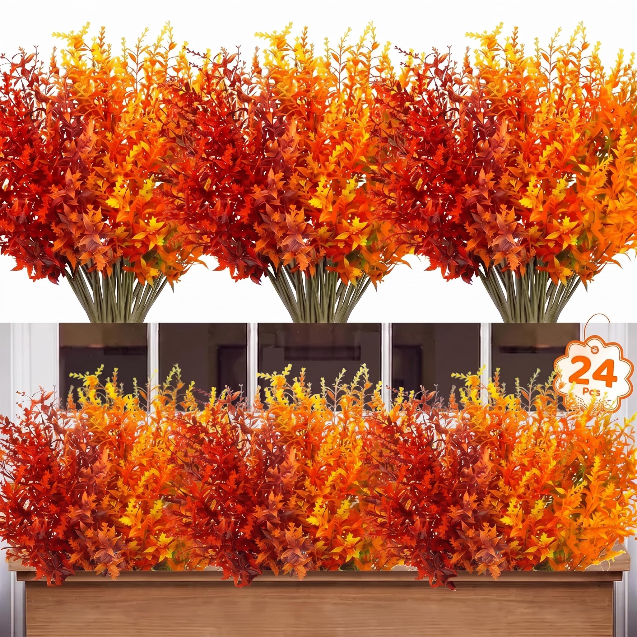 Woltoy 24Pcs Artificial Flowers Autumn Decorations Warm Gradient Fall Decor