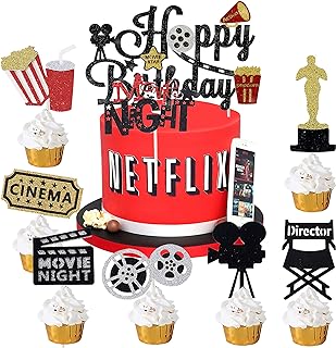 Movie Birthday Party Decoration Movie Night Birthday Cake Cupcake Topper Movie Theme Cupcake Toppers for Movie Night Party Decoration Supplies