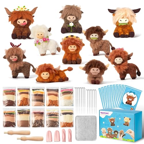 WATINC Highland Cow Needle Felting Kit - Set of 10