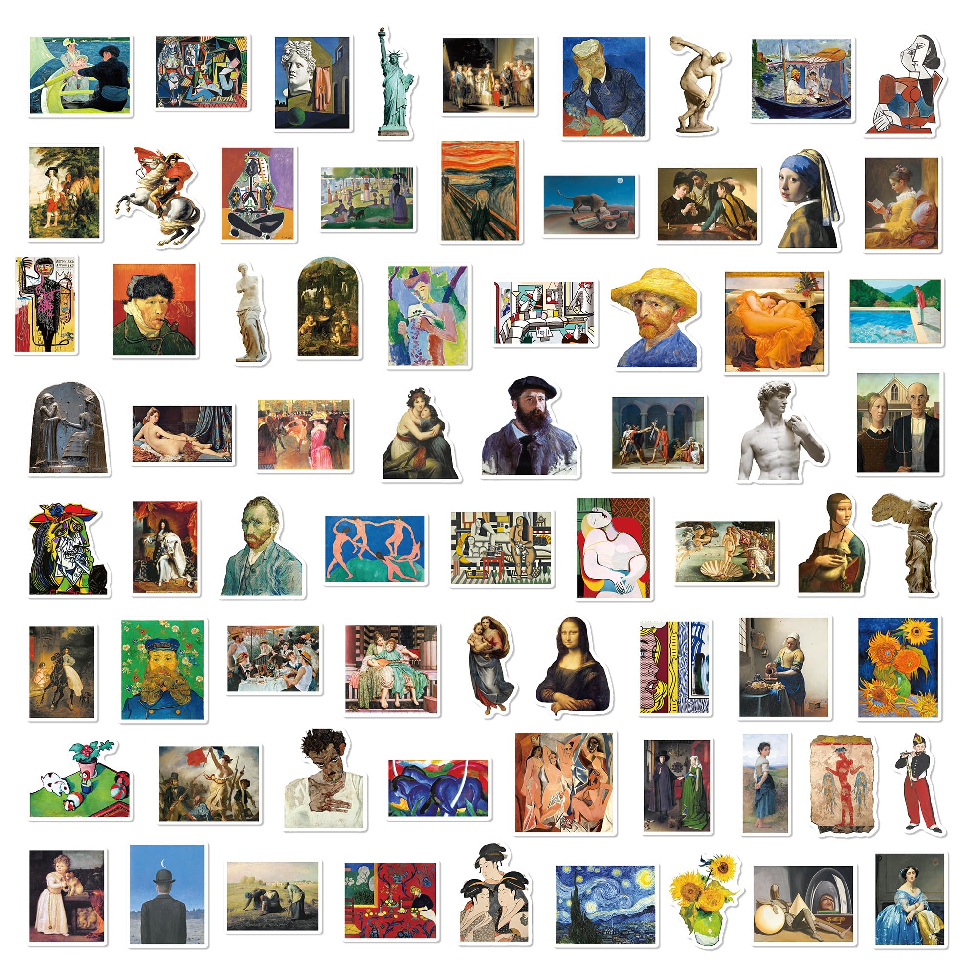 Calcomanías de arte retro para adultos y adolescentes, famosas calcomanías de pintura al óleo estéticas para botella de agua y laptop, 100 calcomanías de vinilo impermeables, regalos para