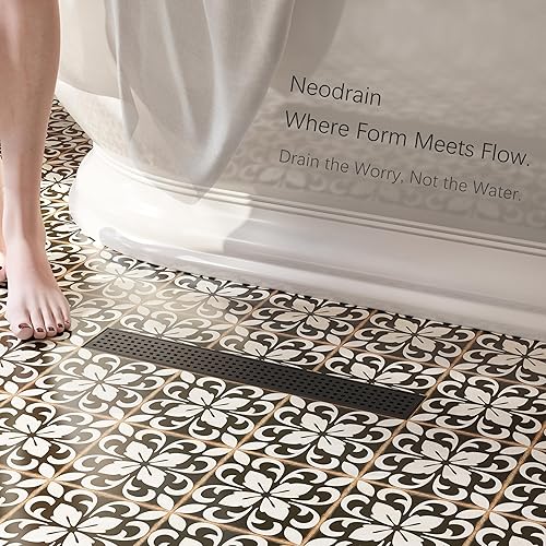 Miniatura 6 de Neodrain Drenaje de ducha lineal negro de 18 pulgadas con rejilla extraíble de patrón cuadrado, fabricante profesional de drenaje de piso de ducha