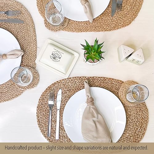 Miniatura 3 de Chardin home Juego de 4 manteles ovalados trenzados de yute  Juego de 4 manteles bohemios, manteles rústicos tejidos artesanalmente  Color - yute