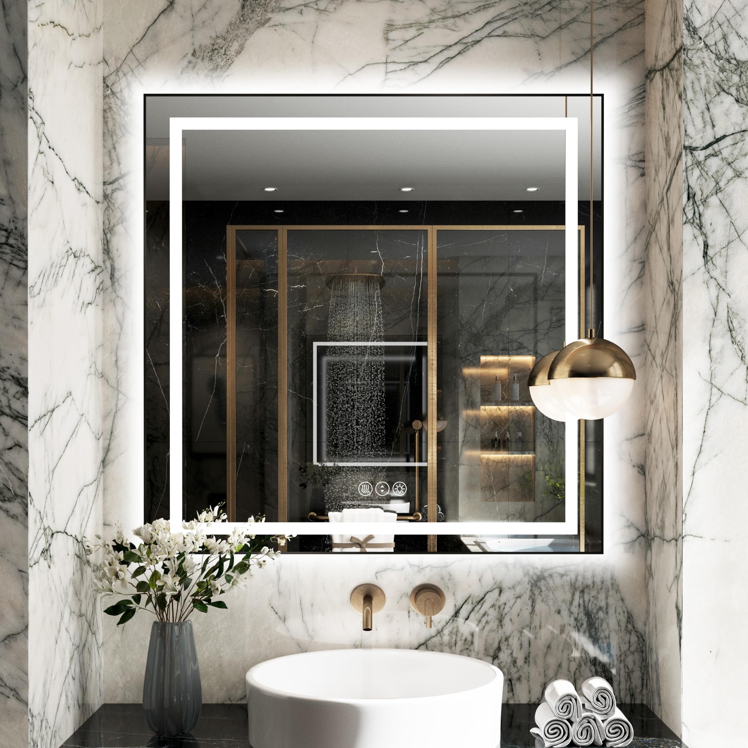 Amazon.com: Klajowp 36"x 36" LED Bathroom Mirror with Black Frame ...