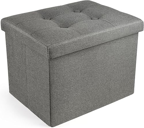Miniatura 26 de LotFancy Otomana de almacenamiento, taburete plegable para reposapiés, banco pequeño de cuero de 13 x 12 x 12 pulgadas con almacenamiento, soporta