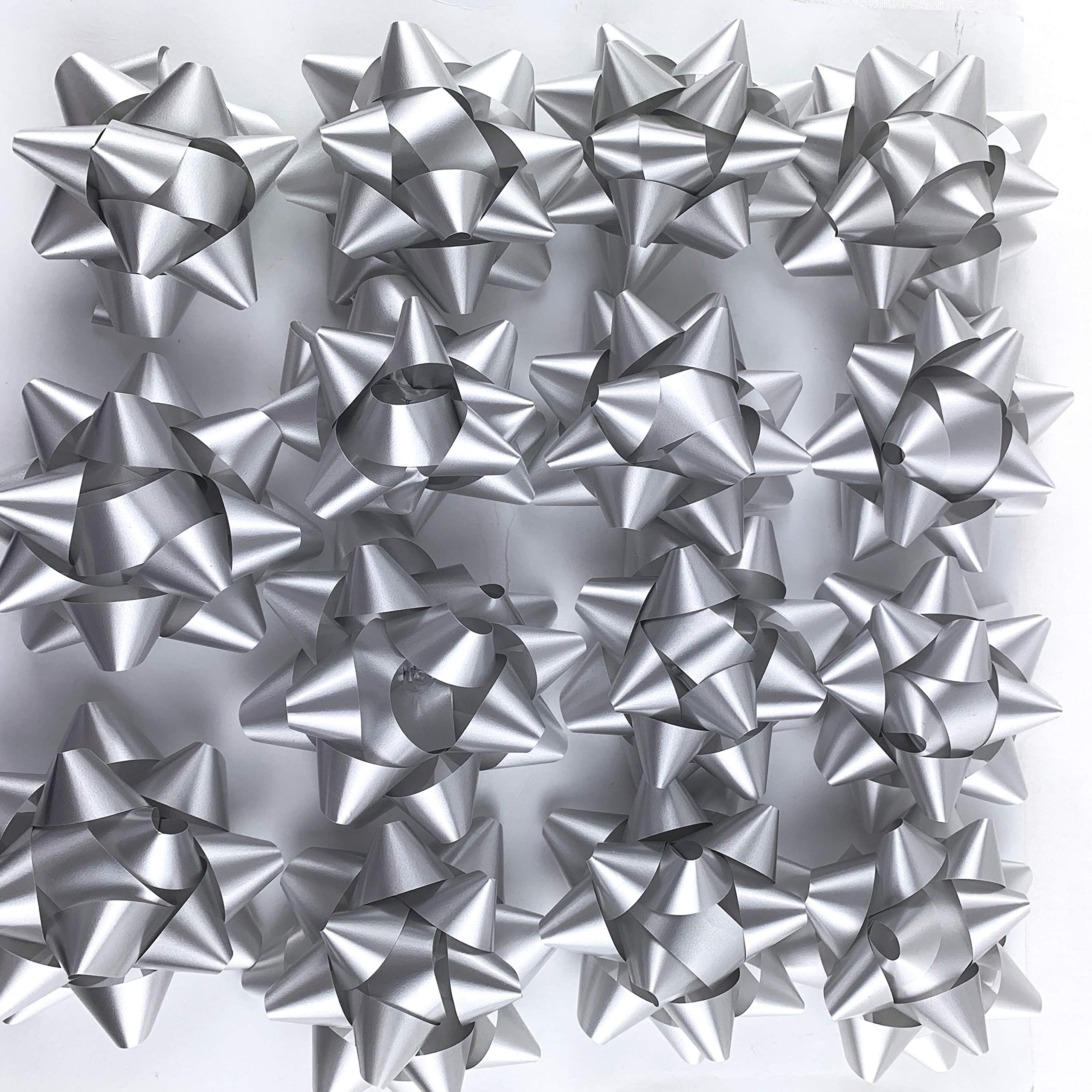 Worlds Silver Confetti Gift Bows Star Gift Bows for Christmas Gift Wrap Bows 3-3/4" Inch(15 Pack)