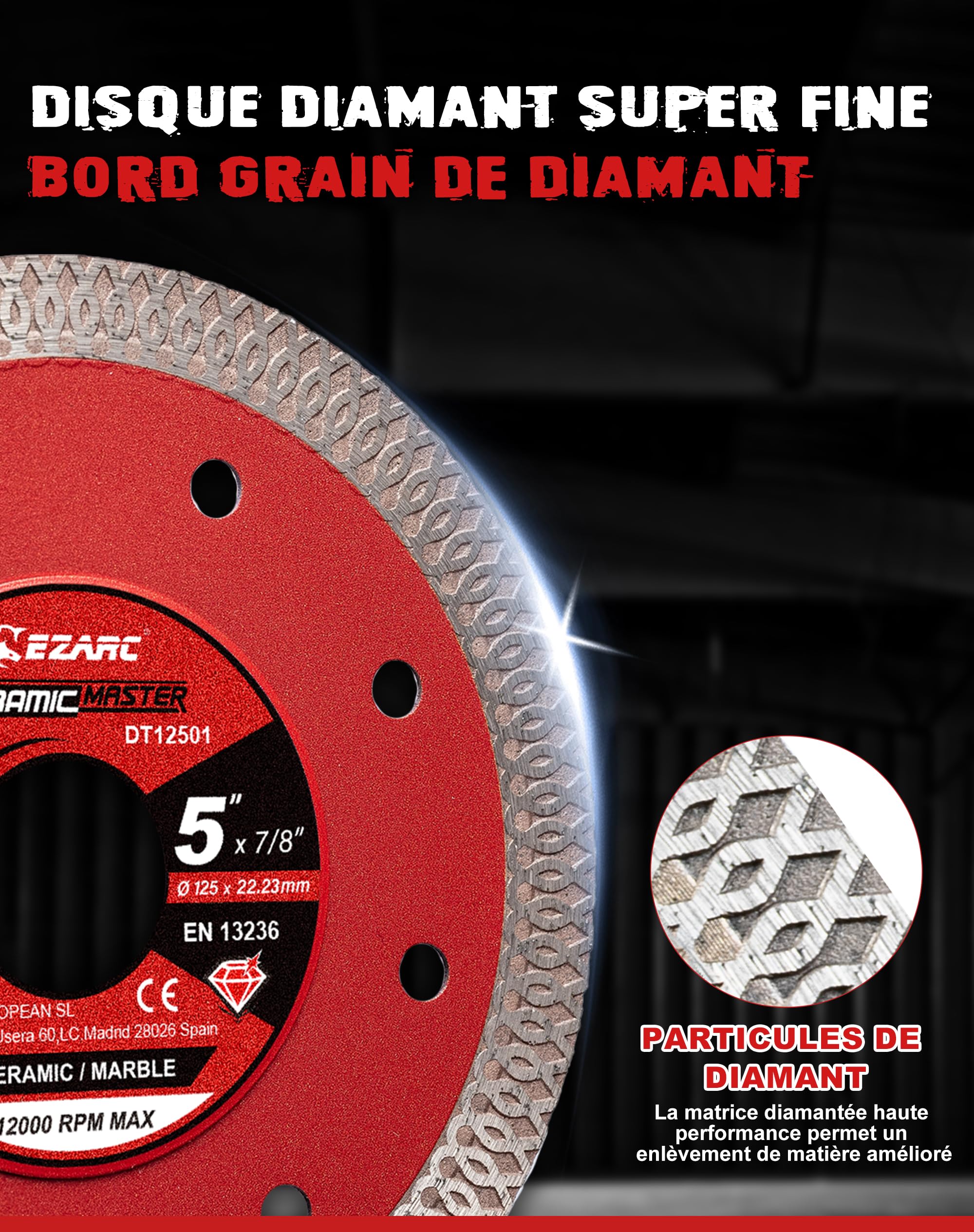 EZARC Disque Diamant 125 mm, Disque Diamant Carrelage Extra Fin, Disque Ceramique pour Céramique, Carrelage, Marbre (Lot de 2)