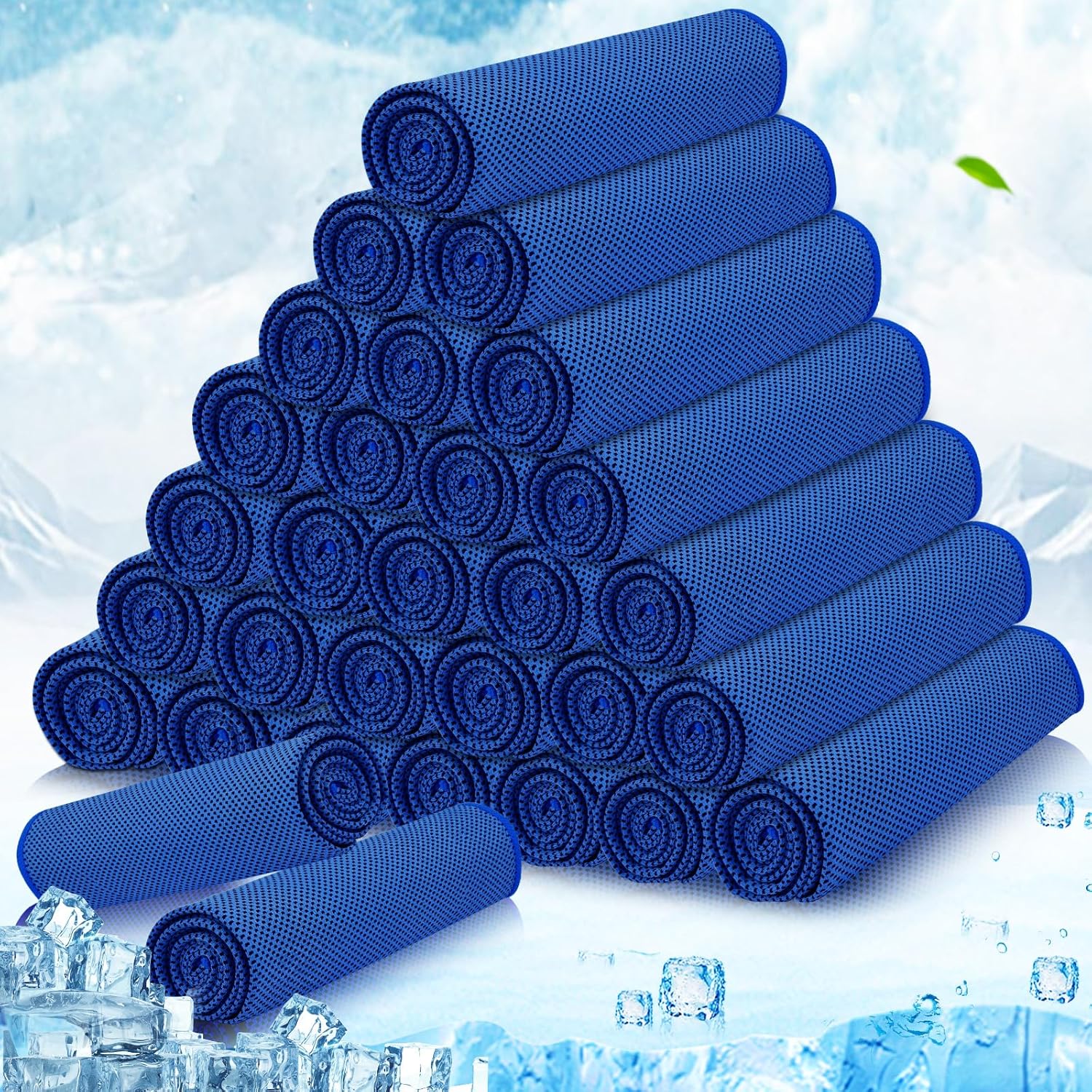 MENOLY 30 Packs Cooling Towels Bulk Cooling Towels for Neck and Face Gym Workout Cooling Neck Rags for Sports Yoga Soft Microfiber Breathable Sweat Rags for Hiking Running Fitness-Dark Blue