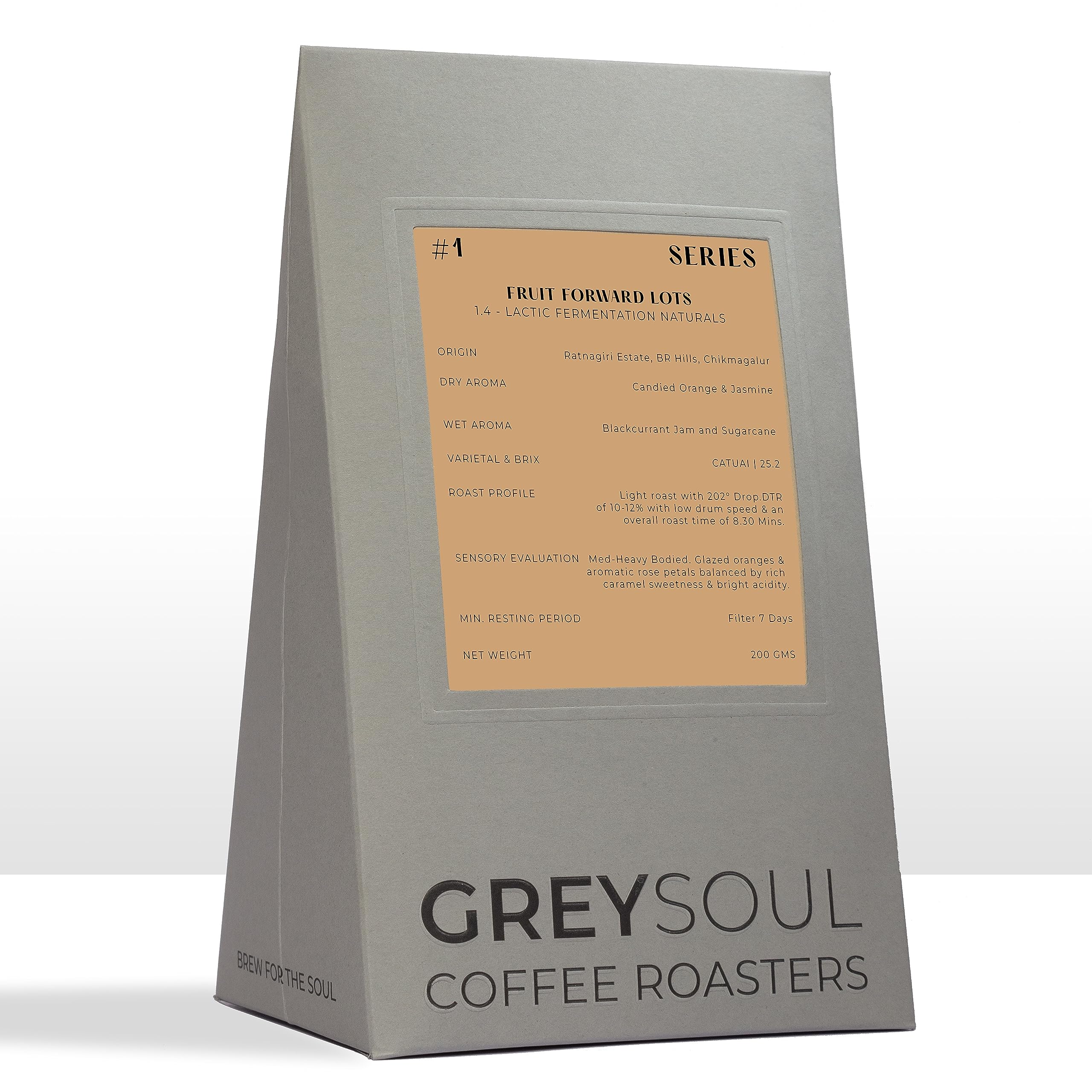 Grey Soul Specialty Coffee Roasters - Ratnagiri Estate - Lactic Fermentation Naturals (Light Roast) - 200 GMS - Roast to Order - Ground & Whole Coffee Beans (Electric Drip/Syphon)