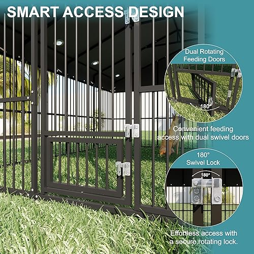 Miniatura 4 de Jaula grande para perros de 10 x 20 x 6 pies, jaula para perros al aire libre con triple cerradura de seguridad, jaula exterior resistente para