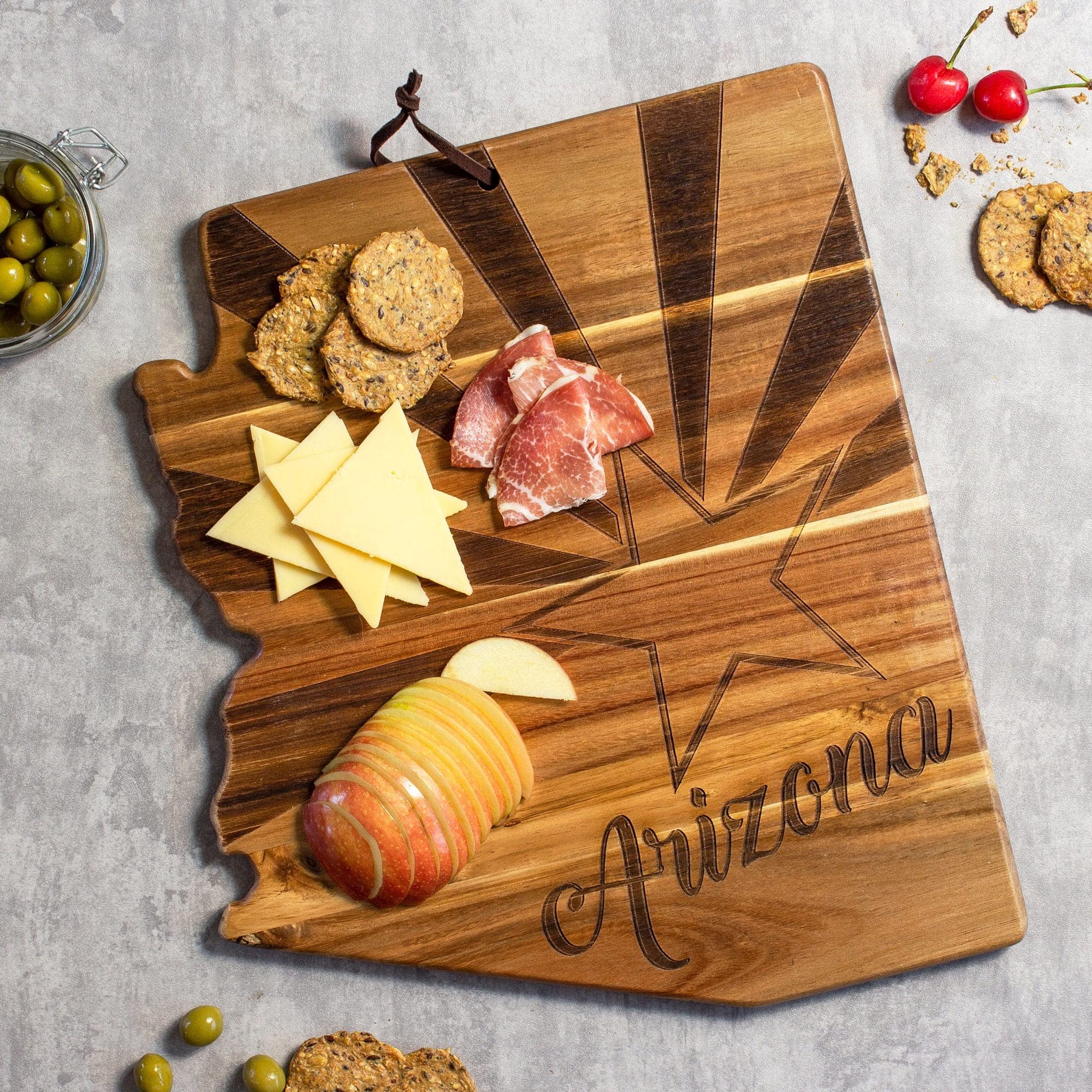 Totally Bamboo Rock & Branch Origins Series Arizona State Shaped Cutting Board and Charcuterie Serving Tray, Includes Hang Tie for Wall Display 11-3/4" x 13-1/2" x 5/8"