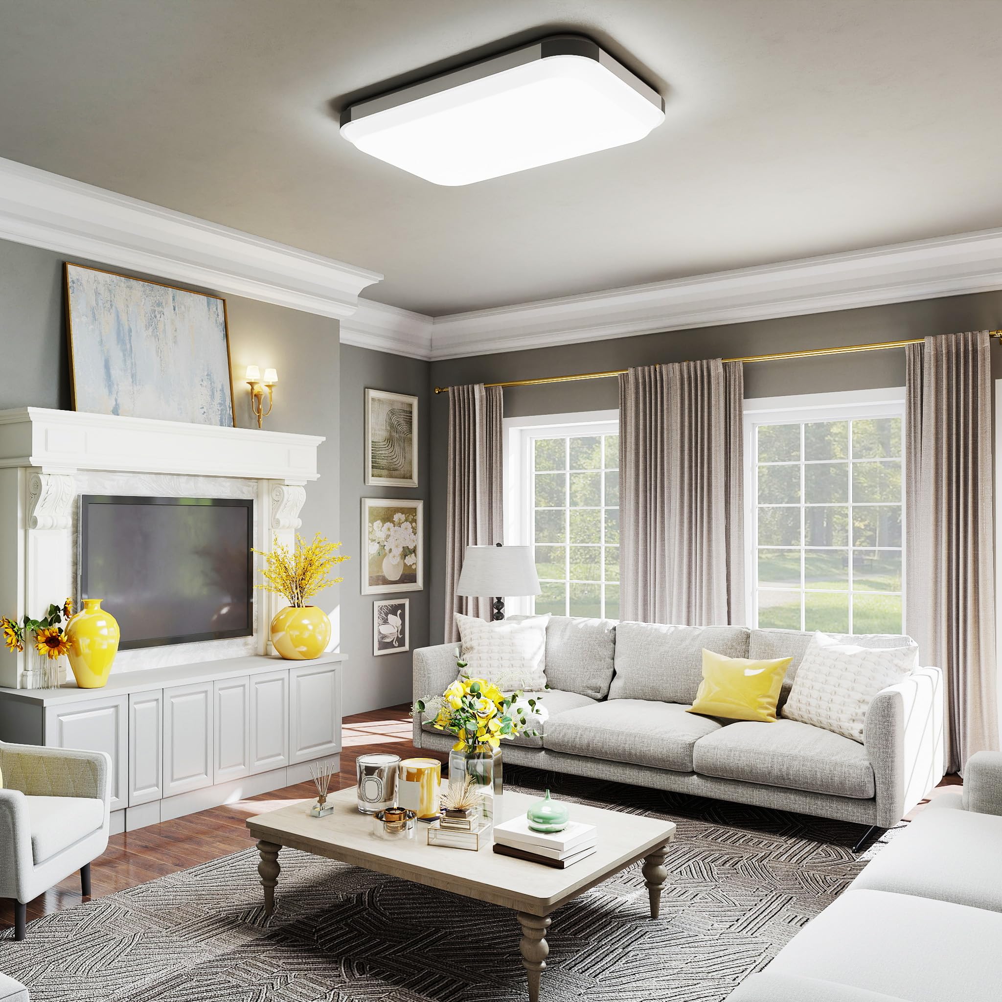 LZQ Plafoniera a LED dimmerabile, Lampadario Soffitto, 72 W con telecomando, 3000 K-6500 K, lampada da soffitto a LED, dimmerabile, per soggiorno, camera da letto, cucina, sala da pranzo, bagno