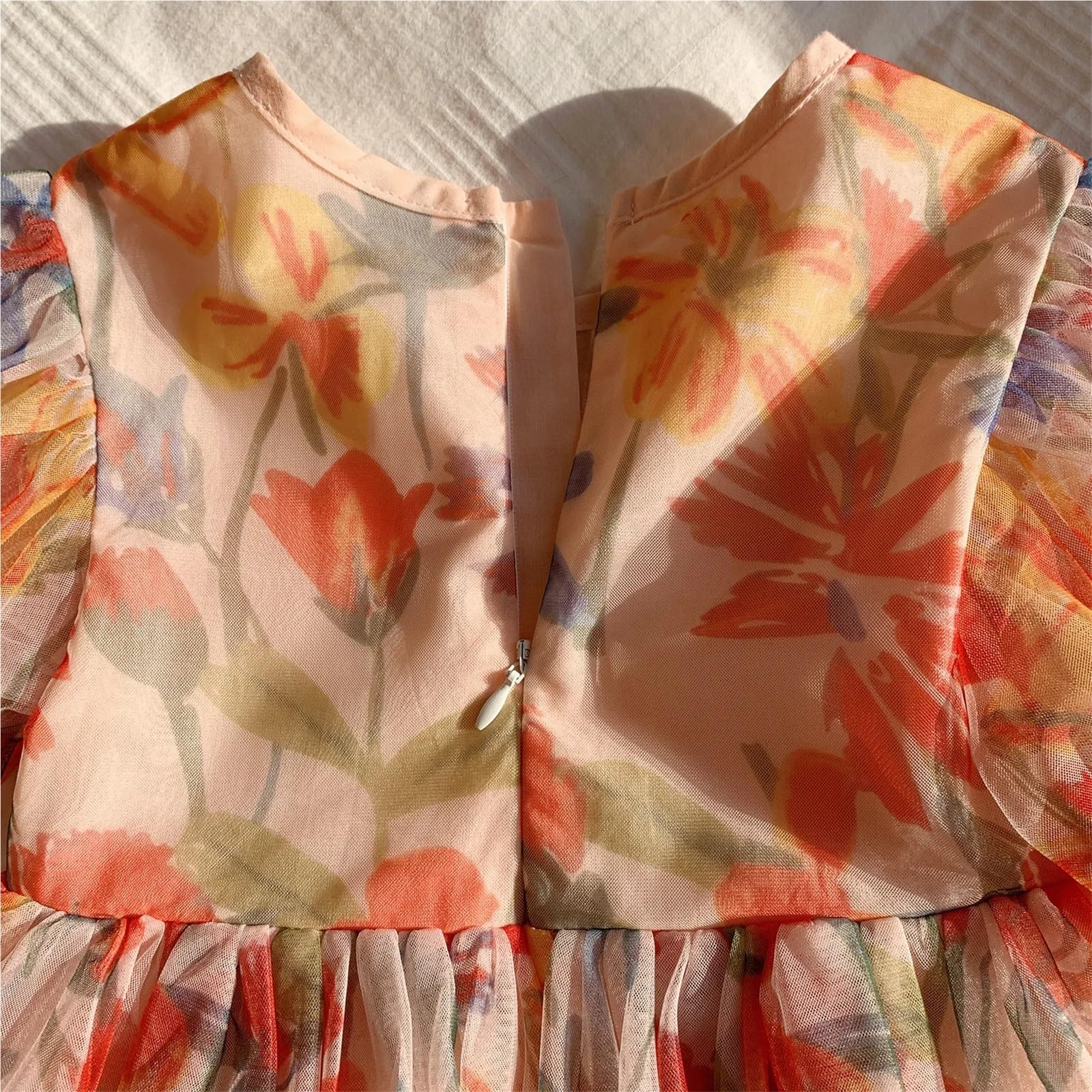 Vestido De Fiesta para NiñA Vestido de Verano con Estampado Floral y Mangas abullonadas for niñas de Malla(Sleeveless,12m)