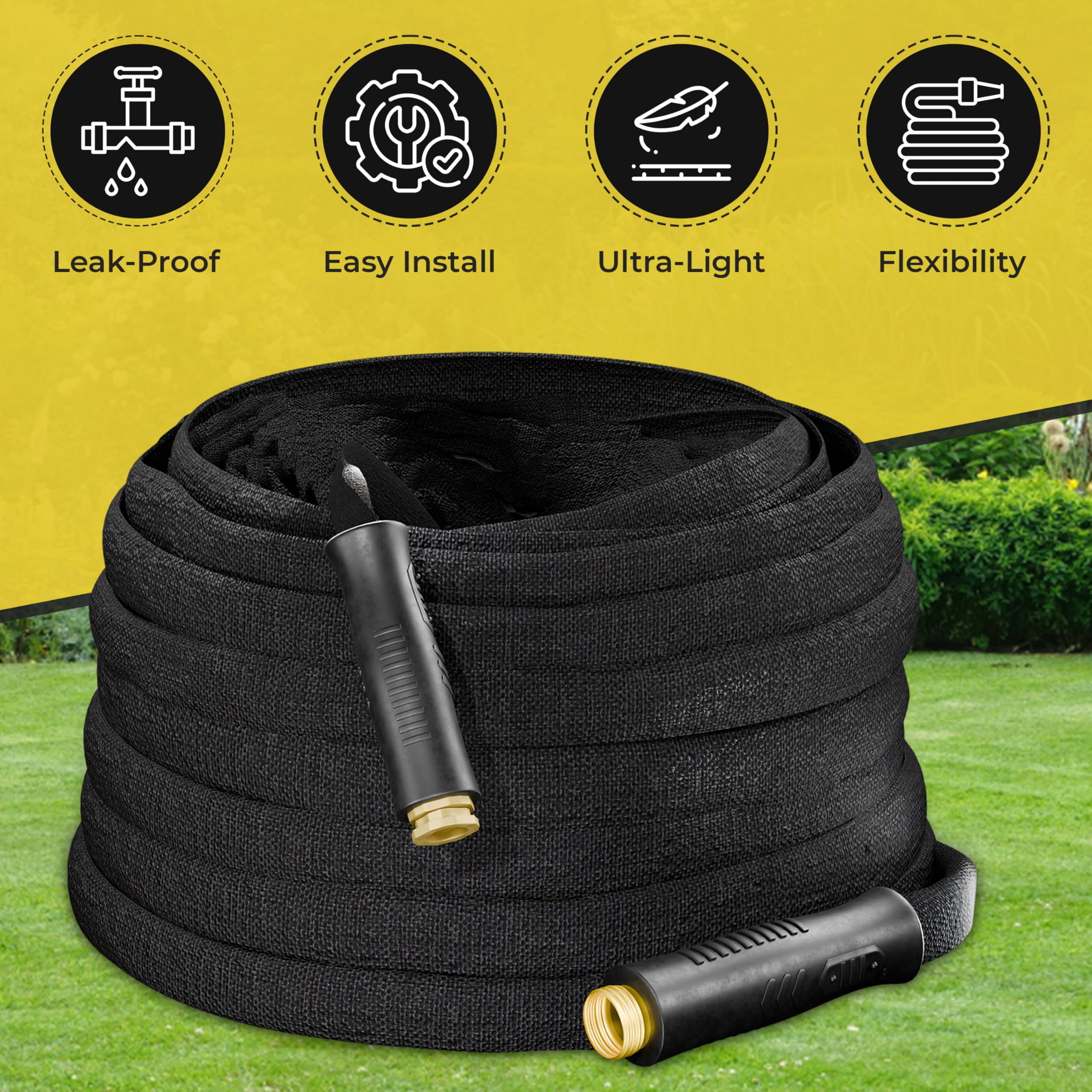Manguera plana de jardín de 50 pies, manguera plana flexible no expandible con conector rápido y boquilla funcional de 9 pulverizaciones, manguera de agua plegable duradera y ligera,