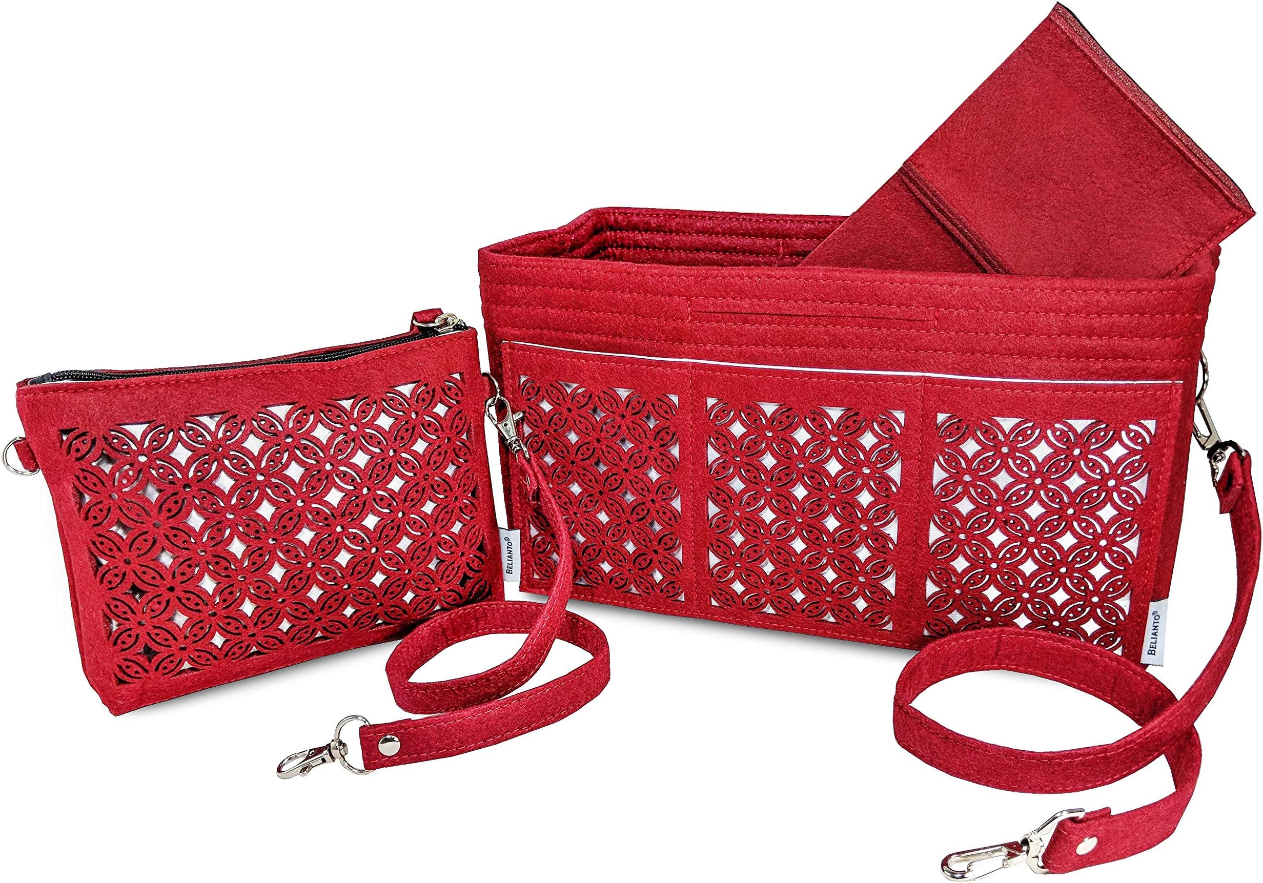 Felt Purse Organizer Insert (Floral Motif) - Organizes Handbags, Totes, Cars, Desktops (Large, Burg Red)