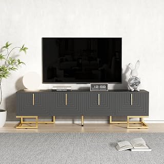 ModernLuxe Mobile Porta TV Moderno 170cm, Mobiletto TV con Anta Testurizzata per Mobili da Camera da Letto e Soggiorno, Grigio