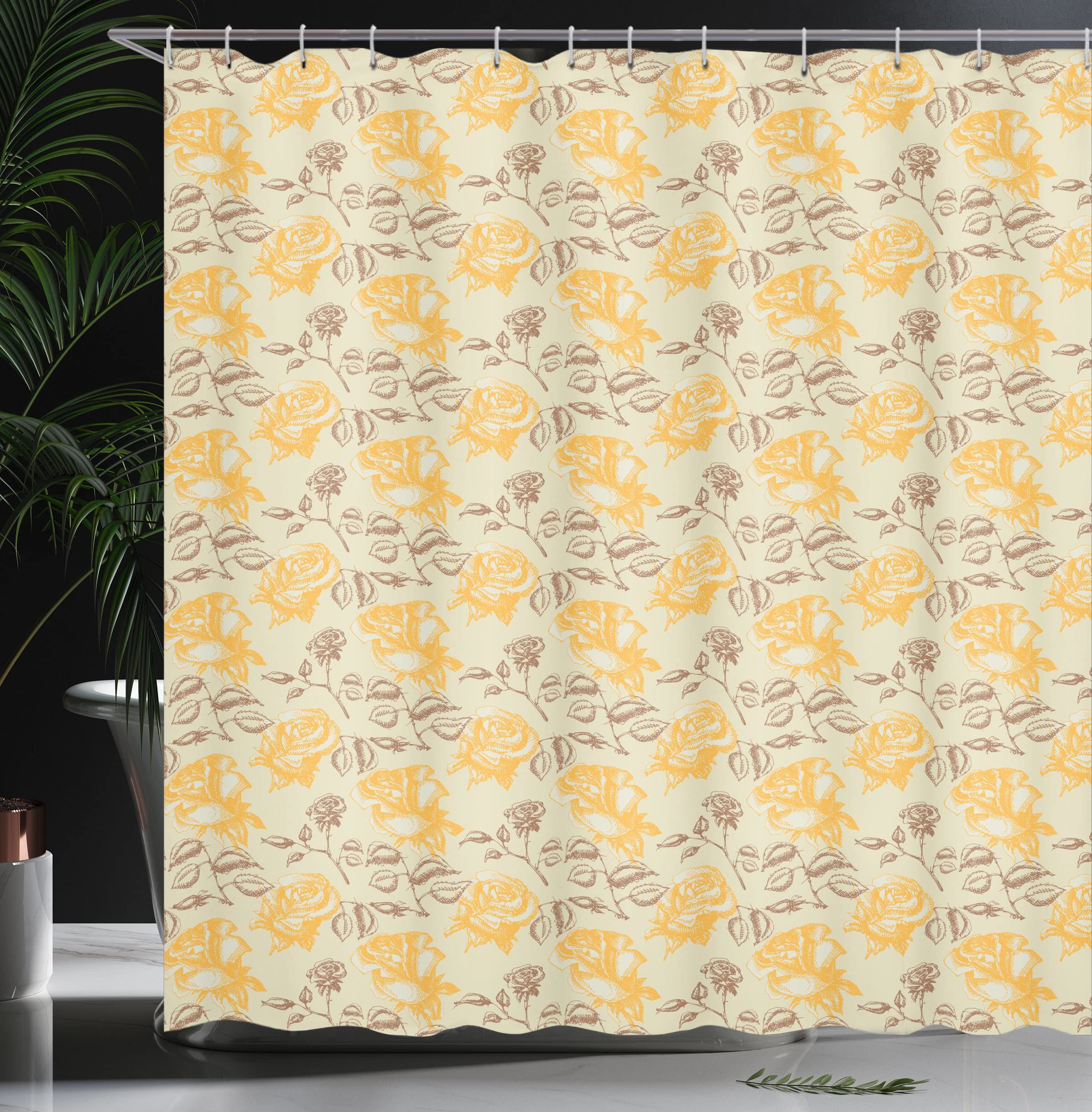 ABAKUHAUS Vintage Floral Shower Curtain, Sketch Style Romantic Roses Love Flower Valentine's Day Theme - Image 3