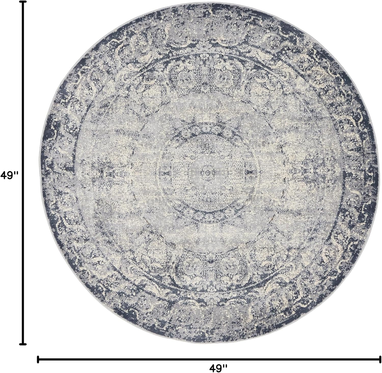 Unique Loom Chateau Collection Distressed, Vintage, Textured, Medallion, Rustic, Traditional Area Rug (4' 0 x 4' 0 Round, Navy Blue/Gray)