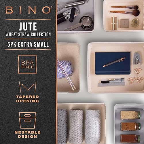 Miniatura 2 de BINO Cesta de plástico tejido XS (Gris Natural), Pack de 5 LA COLECCIÓN DE YUTE Organización del hogar, almacenamiento que ahorra espacio