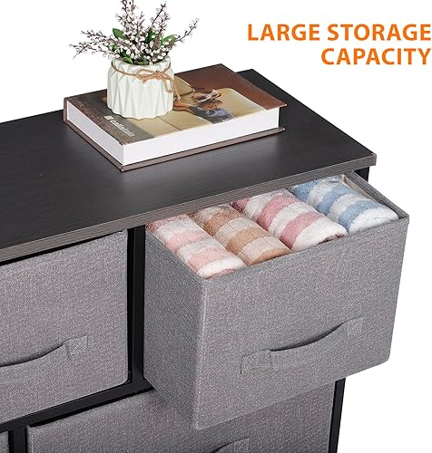 Miniatura 5 de Epetlover Cómoda de tela con 5 cajones organizador de almacenamiento baúl de tela para apartamento con cesta profunda marco de acero resistente y