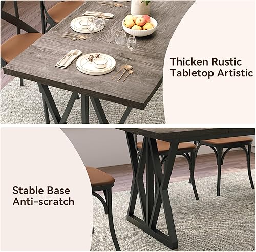 Miniatura 7 de BedsPick Mesa de comedor de 70 pulgadas de largo para 6-8 personas, mesa de cocina rectangular de madera con mesa gruesa, patas de metal con marco