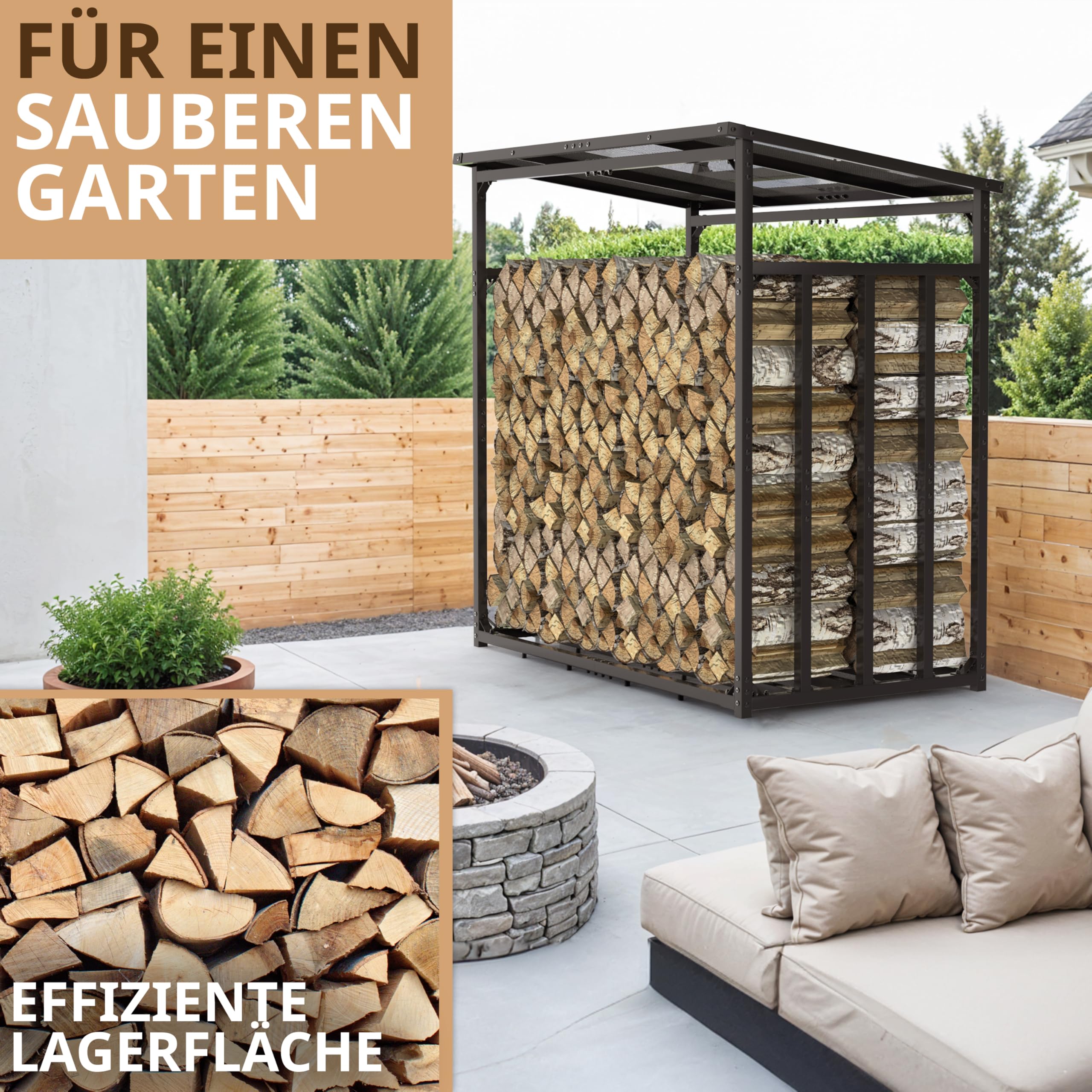 LAWA Kaminholzregal Metall mit Dach 185x105x185 verzinkt | 3,5t Tragfähigkeit, 1m tief, Brennholzregal außen, Stapelhilfe, Unterstand für Feuerholz, für 25cm Holzscheite