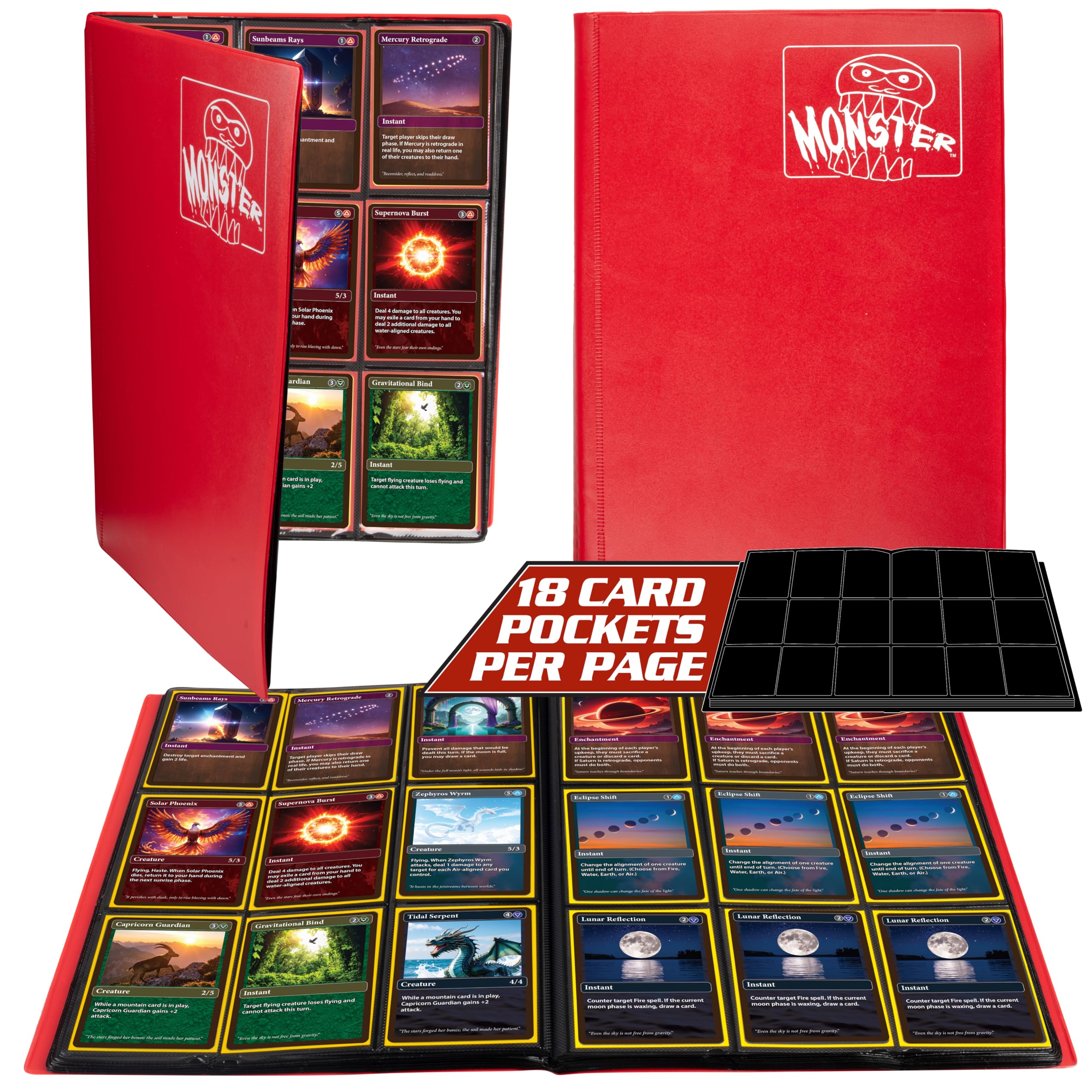 Monster Binder - 9 Pocket Trading Card Album - Matte Red - Holds 360 Yugioh, Magic, and Pokemon Cards
