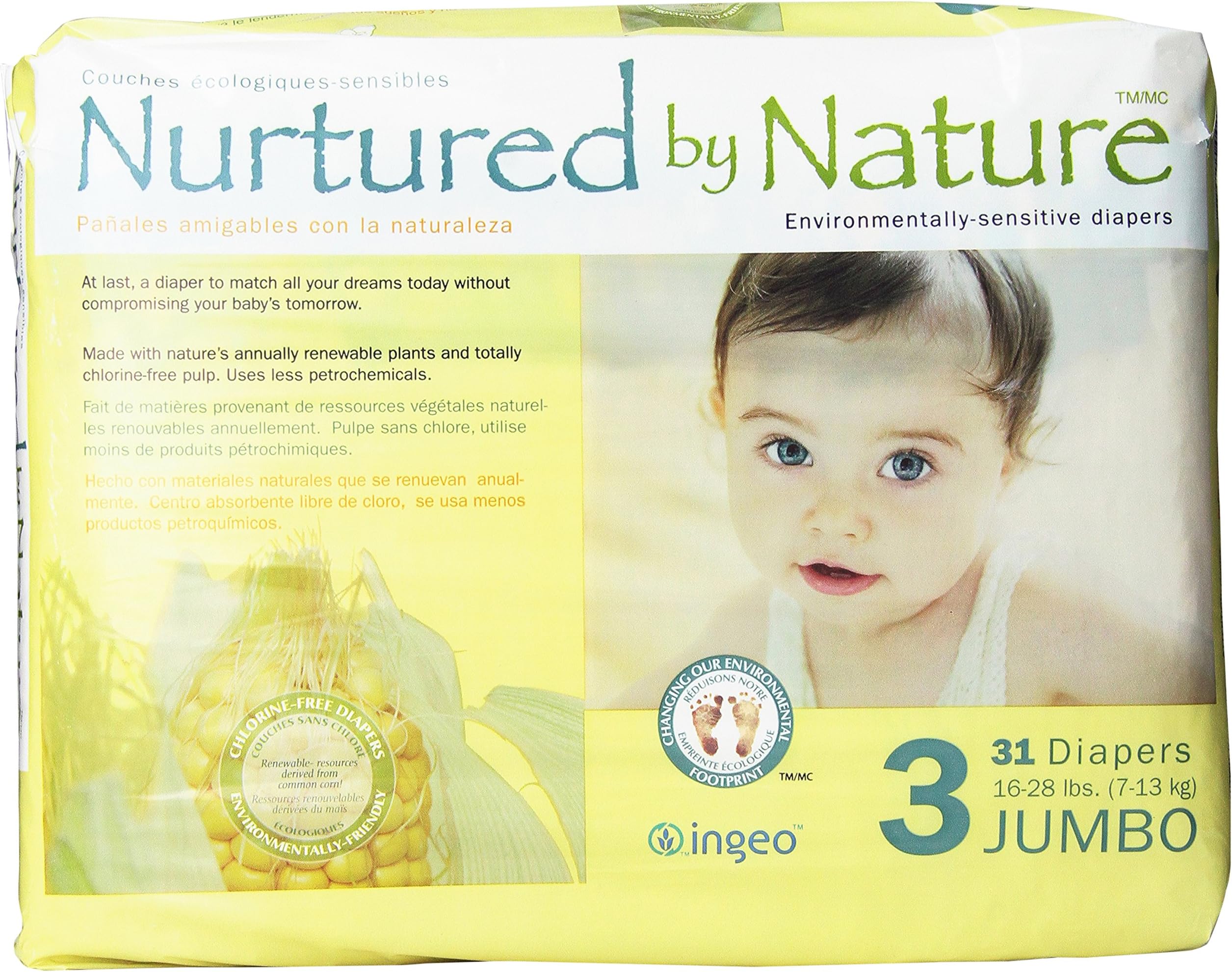 Nurtured by Nature Environmentally-Sensitive Diapers, Jumbo Size 3, 31 Count (Pack of 4)