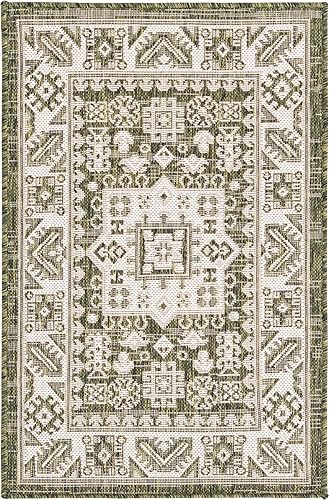 Miniatura 249 de Rugs.com Outdoor Aztec Collection Alfombra – 4 x 6 pies alfombra de tejido plano gris carbón perfecta para salas de estar, grandes comedores, planos