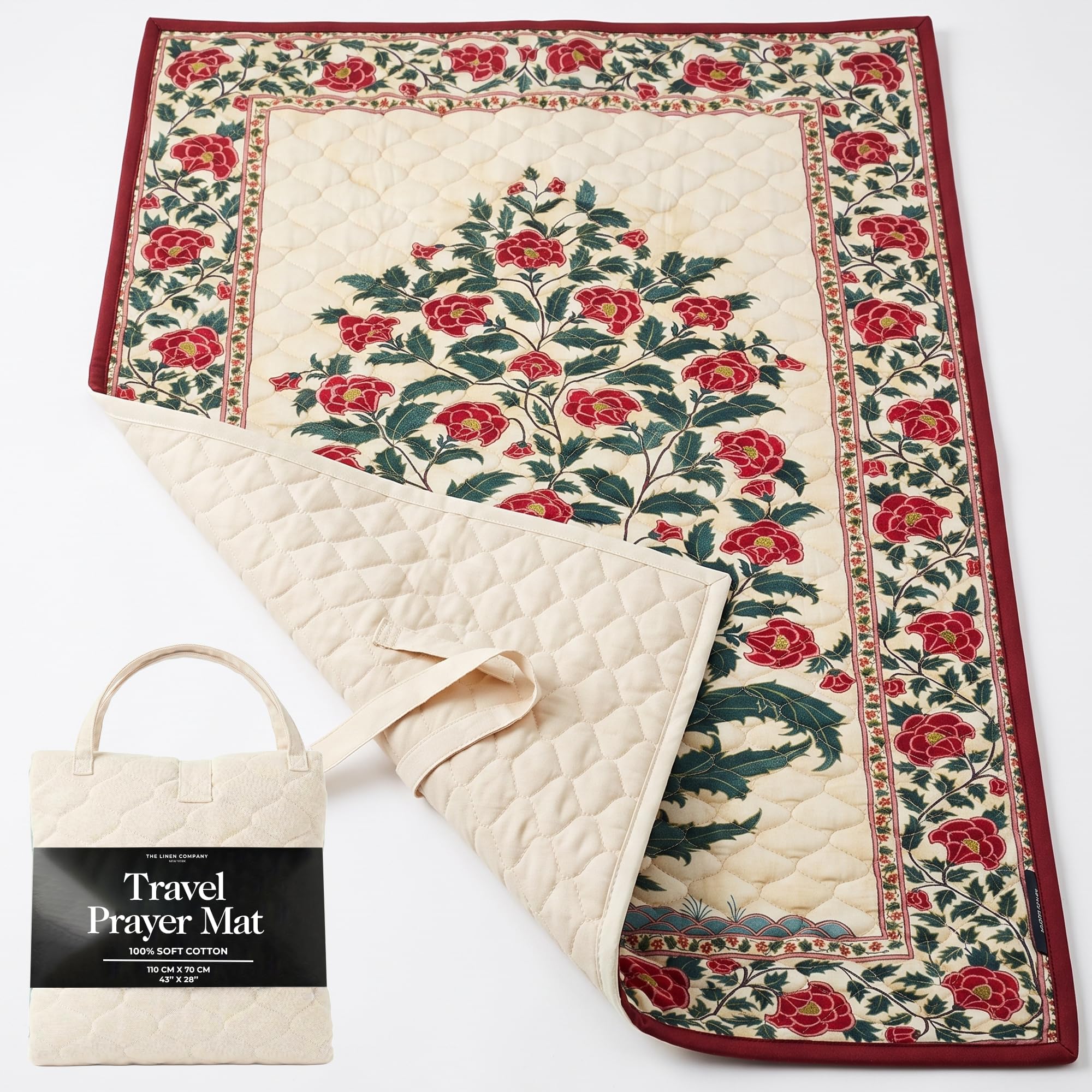 Muslim Prayer Mat - سجادة صلاة - Padded & Portable Prayer Mat - Crimson | Ideal For Home, Office & Mosque Use - Easily Foldable & Machine Washable Rug - For Umrah/Hajj/Eid Gift