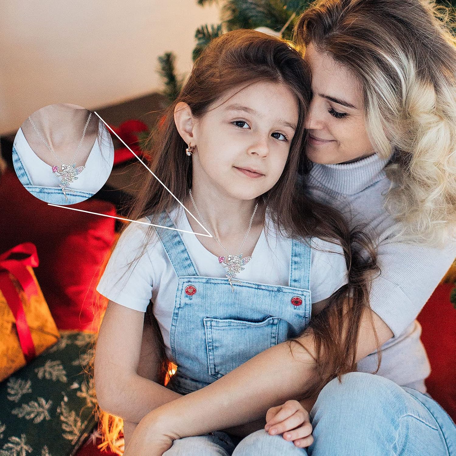 SUMFAN Fairy Necklace for Teen Girls,Birthstone Pendant Gift for Girls White Gold Plated Austrian Crystal Jewelry Gift - Image 3