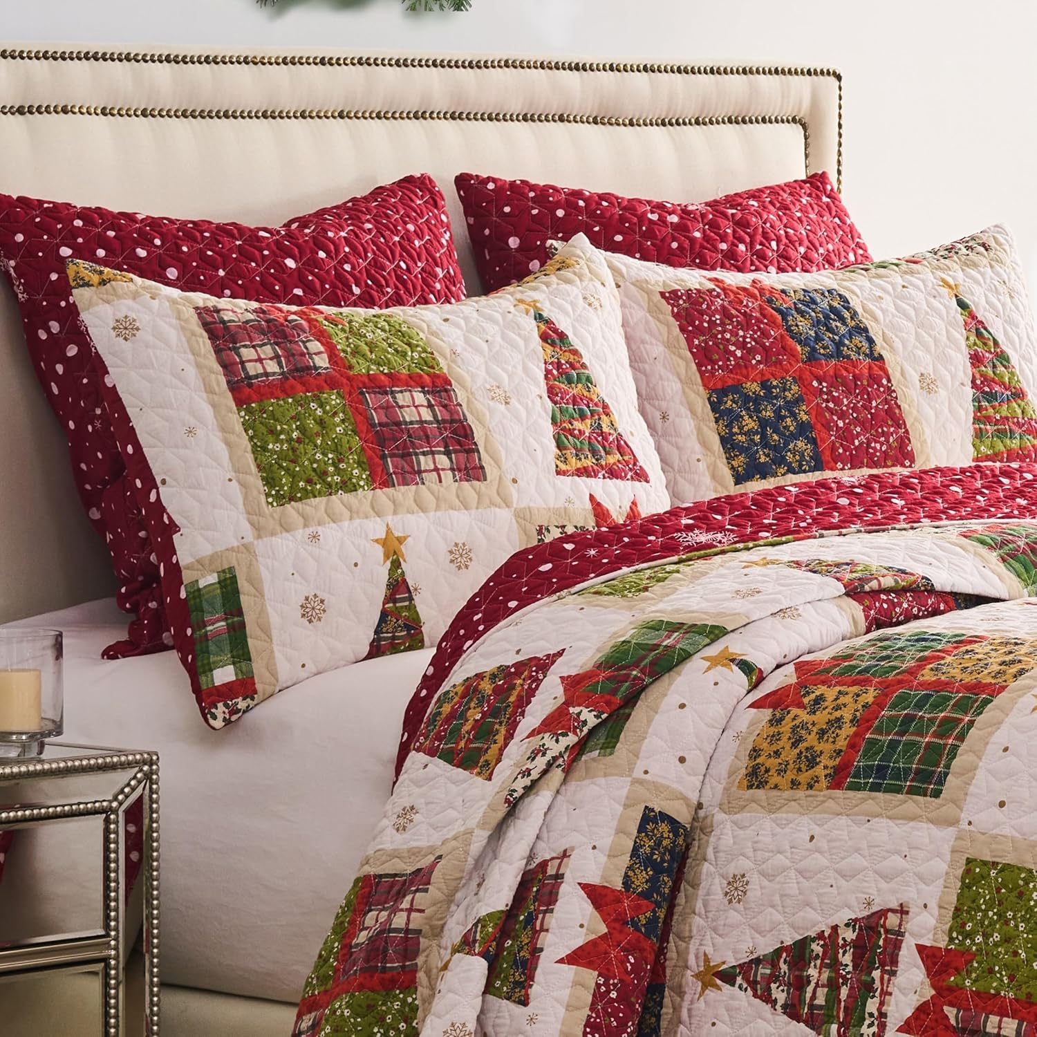 Greenland Home Fashions Deck The Halls Novelty Holiday Quilted Pillow Sham, Standard, Red