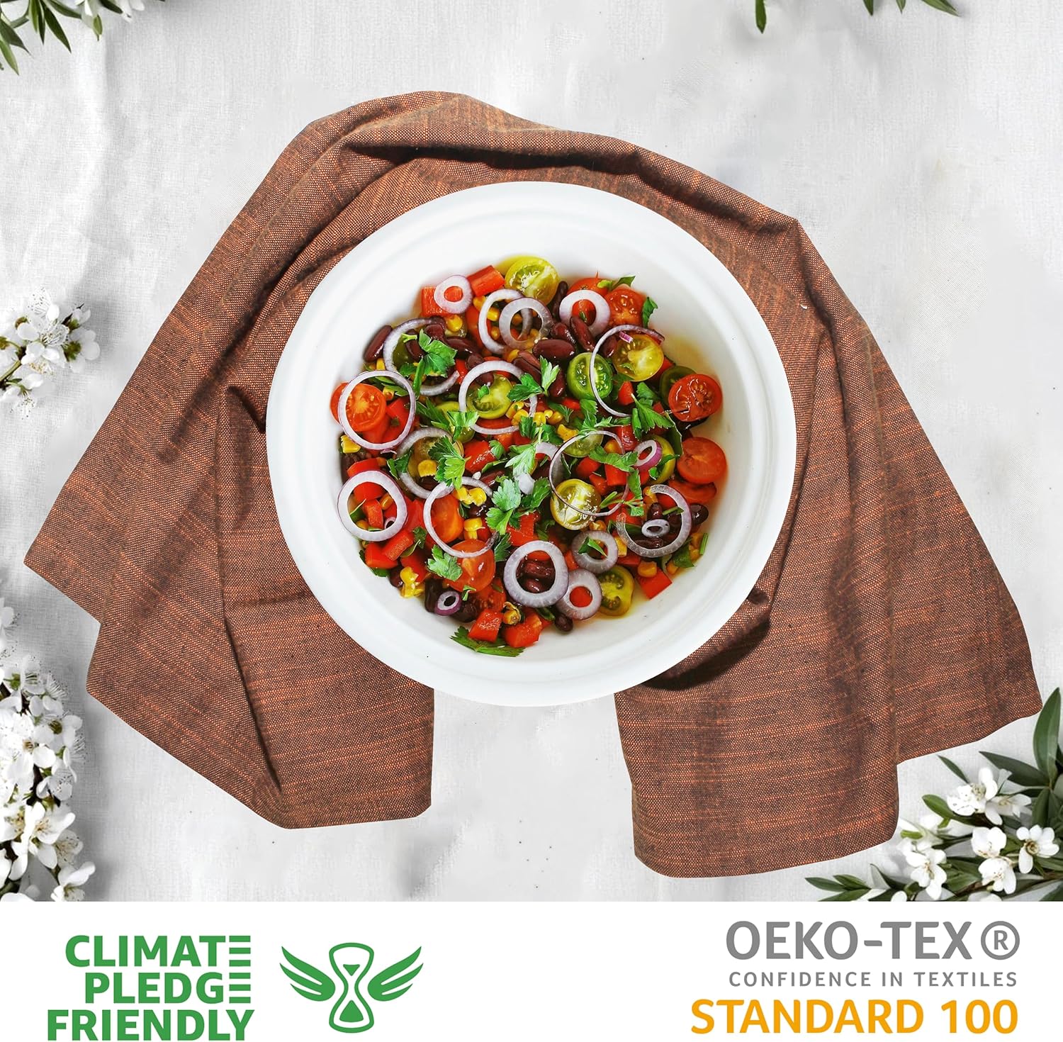 Urban Villa Kitchen Towels 100% Cotton Dish Towels for Kitchen(Set of 8)20”x30” Dish Cloths Absorbent Kitchen Linen Set with Hanging Loop Perfect for Drying Dishes Cleaning Hand Towels – Orange/Black