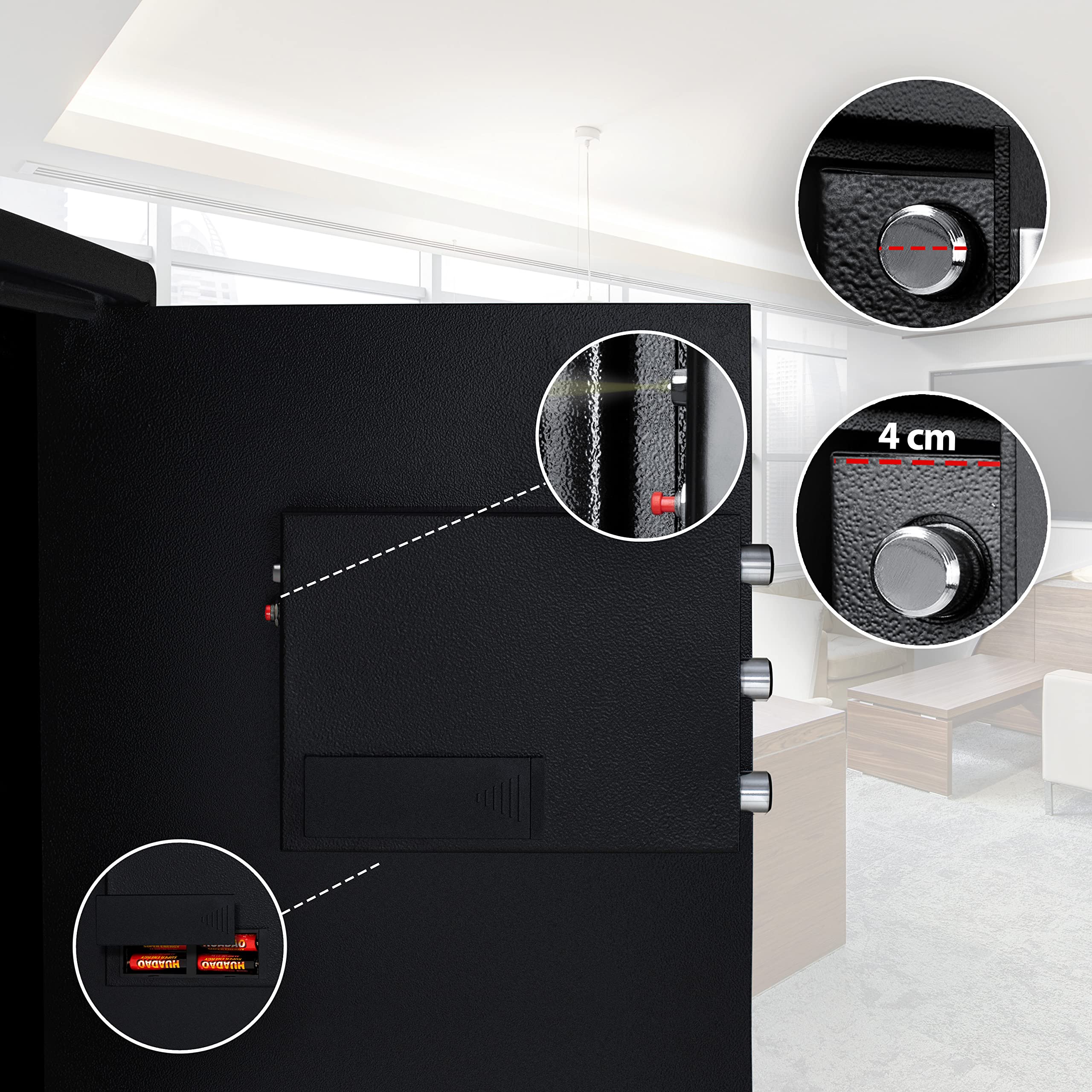 KESSER® Cassaforte Elettronica | Incl. Box Batteria | 3x Doppio Cilindro Di Bloccaggio | A Muro, Pavimento o Mobile | Illuminazione Interna (L)