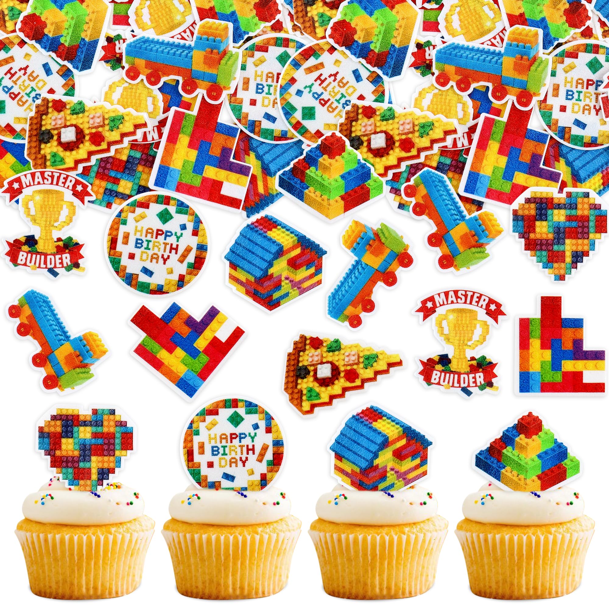Blumomon 40 Stück Essbar Bausteine Kuchenaufsatz Gaming Dekoration Spiel Cupcake Aufsätze für Spiele Motto Partys Geburtstag Party Dekorationen