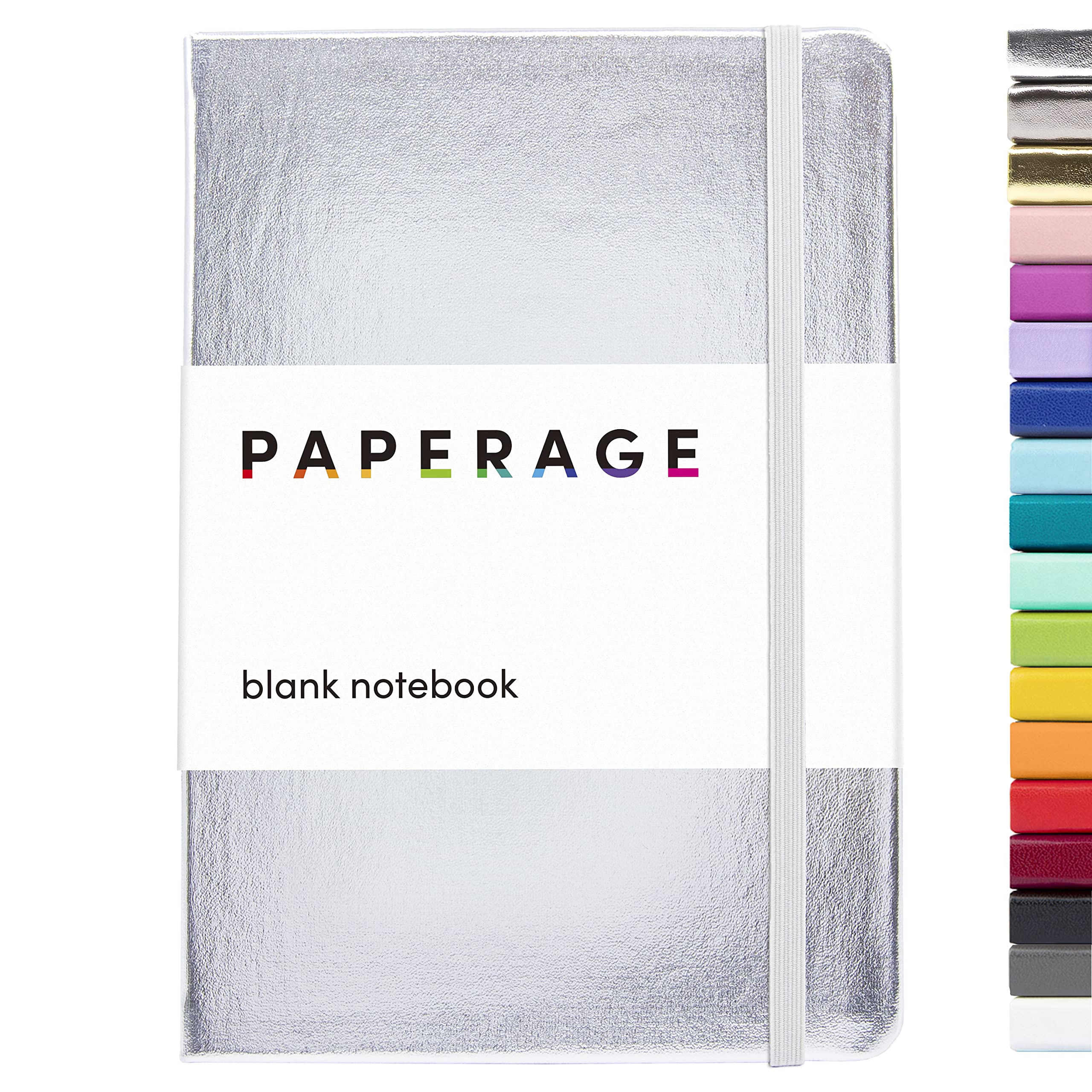PAPERAGE Blank Journal Notebook, (Metallic Silver), 160 Pages, Medium 5.6 in x 8 in - 100 GSM Thick Paper – Hardcover Journaling Notebook for Work, School, Note Taking or Sketching